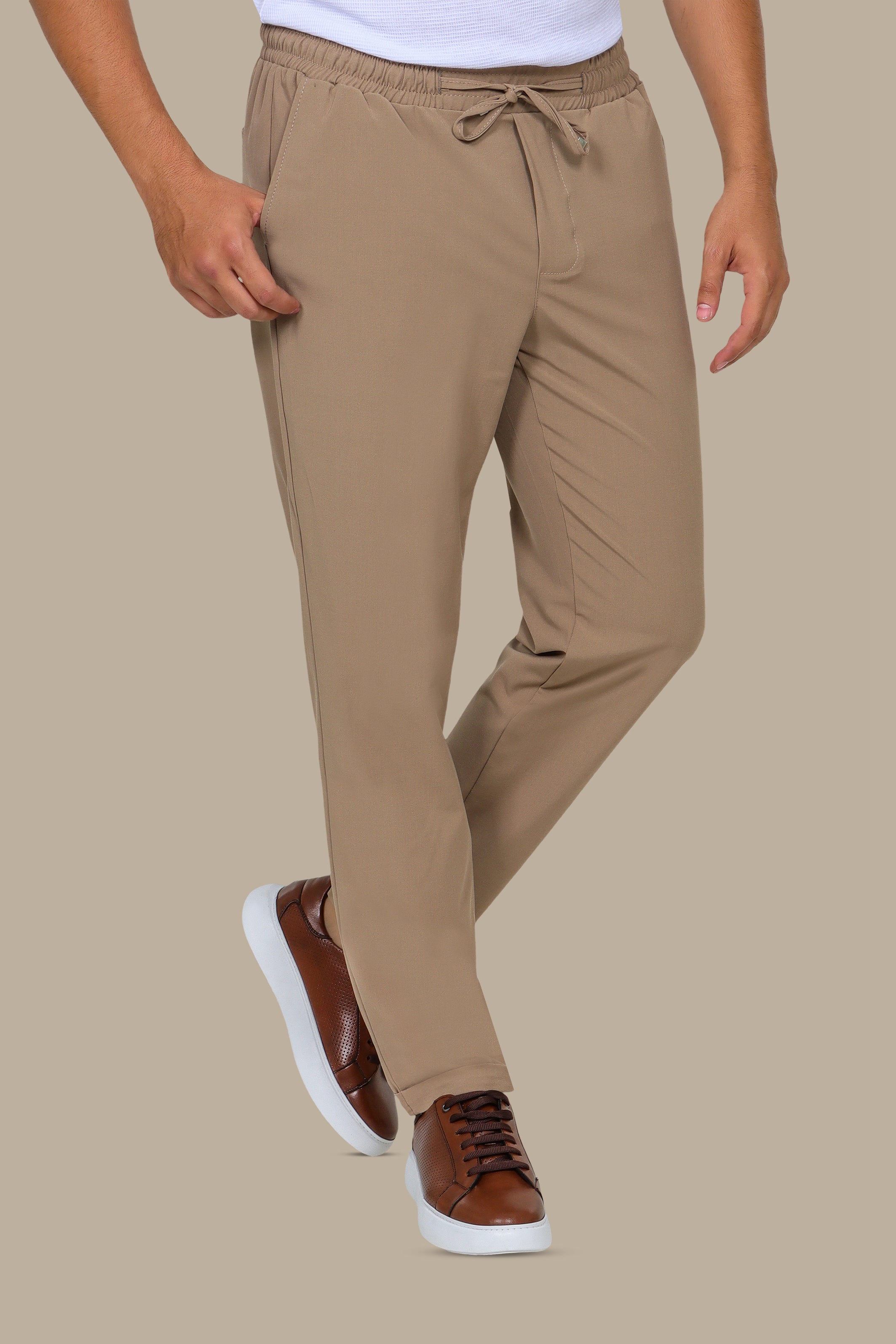 Beige Slim-Fit Jogger Pants