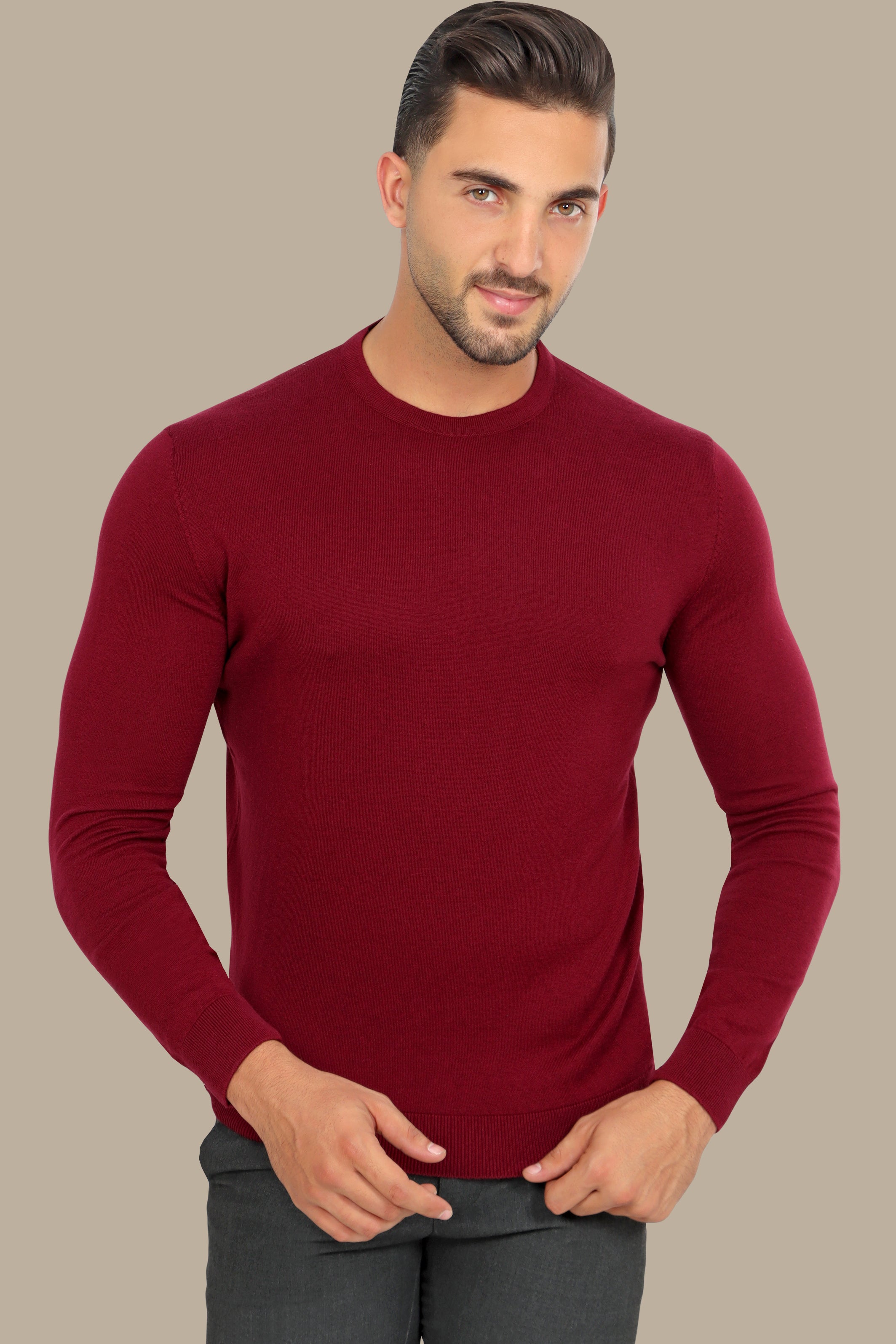 Burgundy Round Neck Basic Sweater