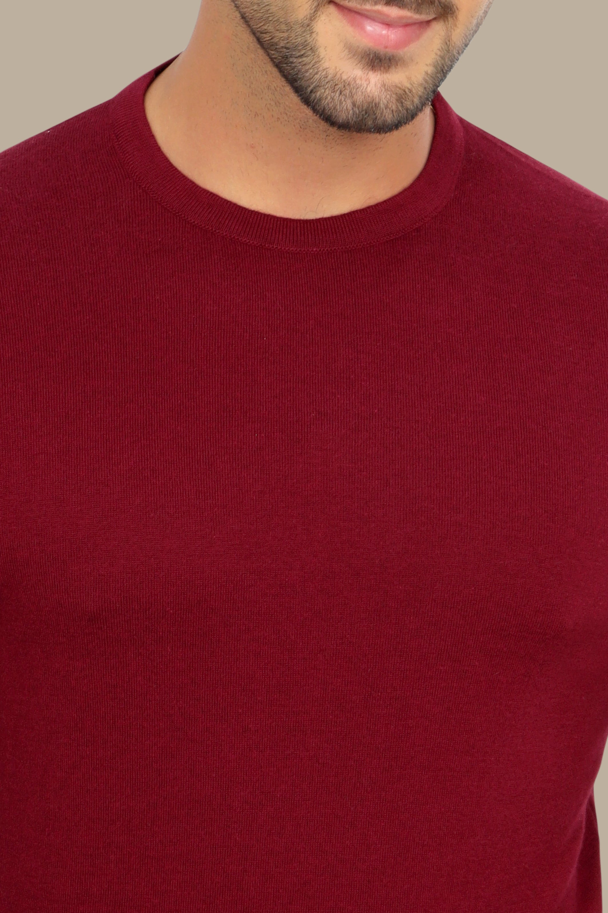 Burgundy Round Neck Basic Sweater