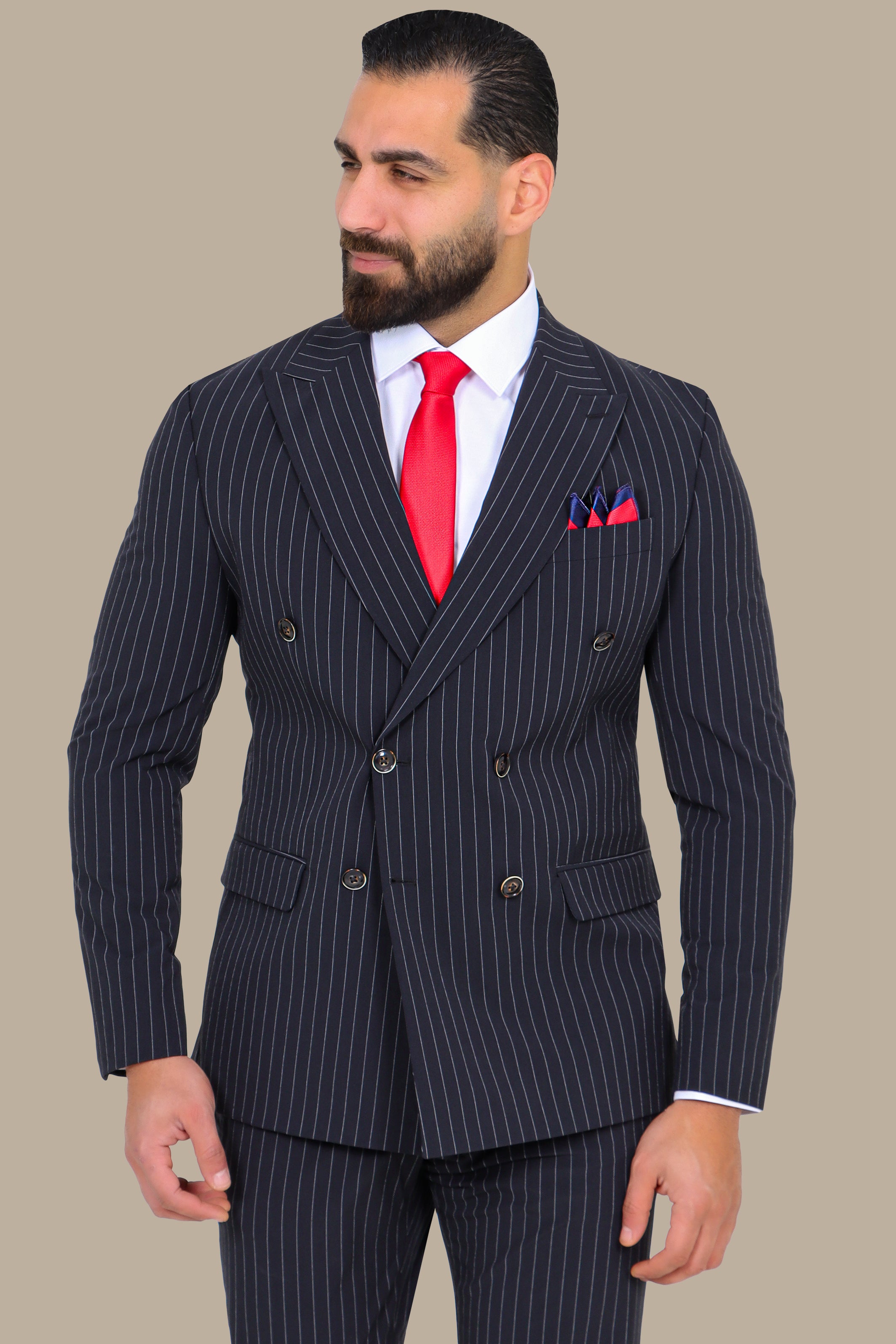 Navy Double-Breasted Pinstripe Suit