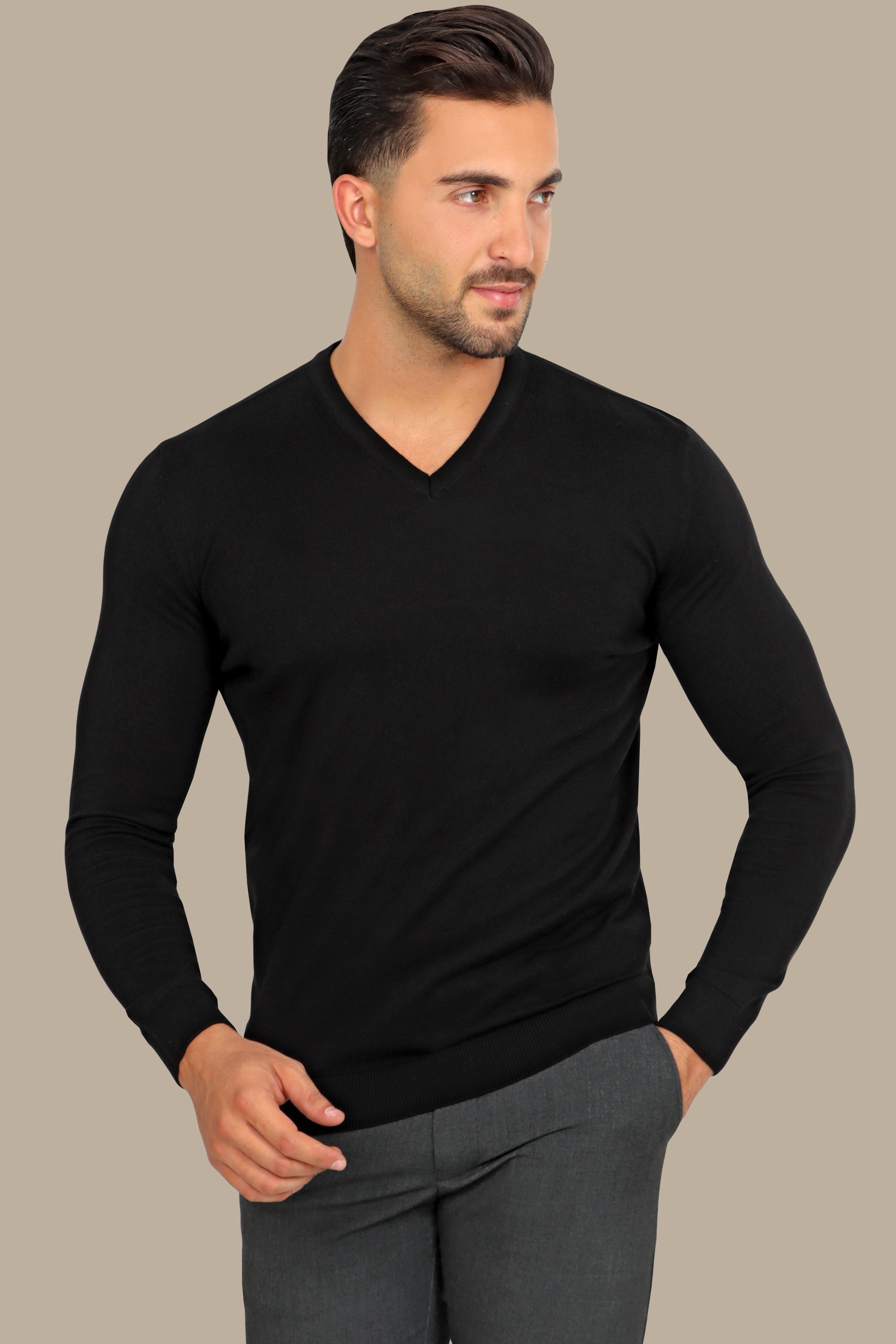 Black V-Neck Basic Sweater