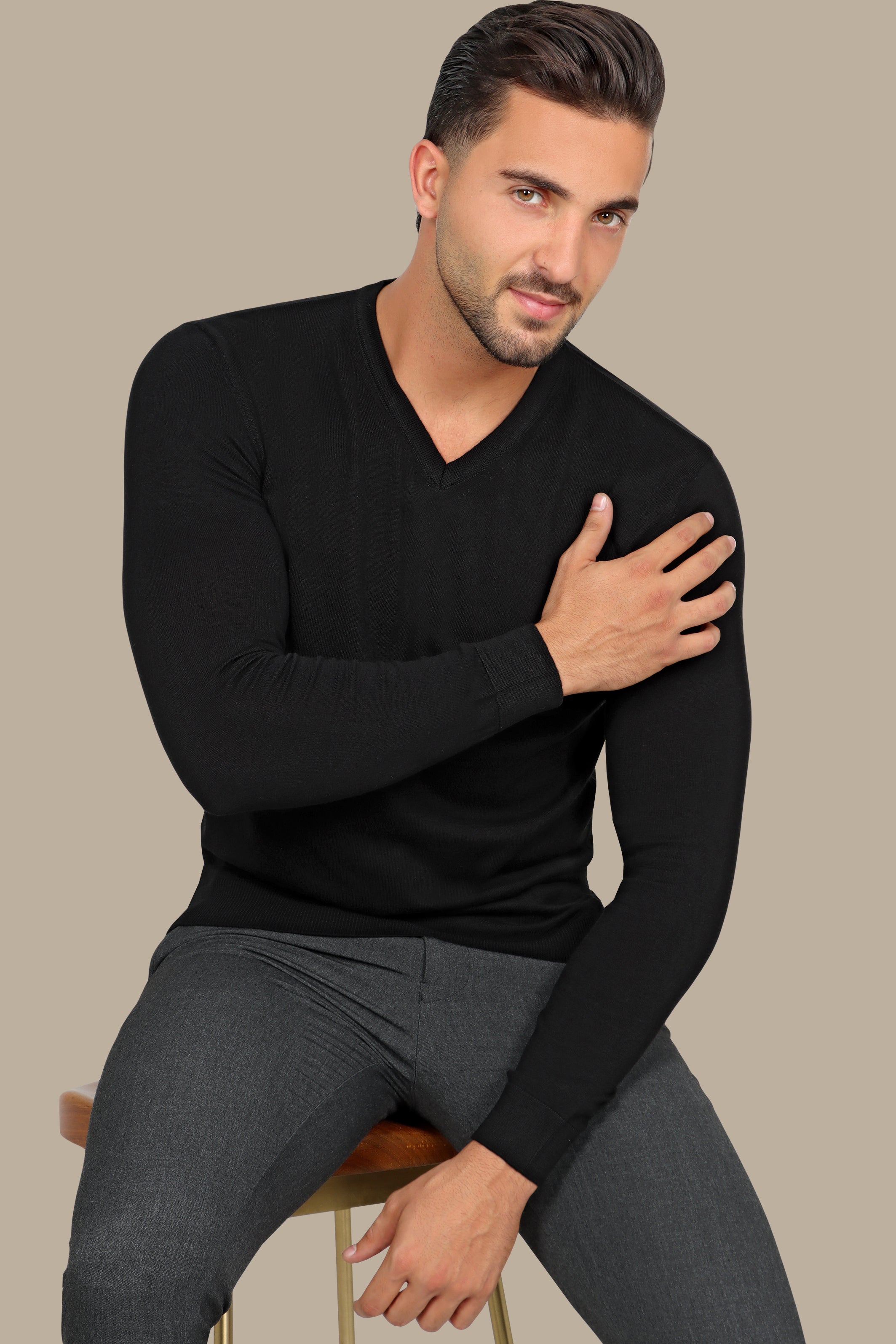 Black V-Neck Basic Sweater