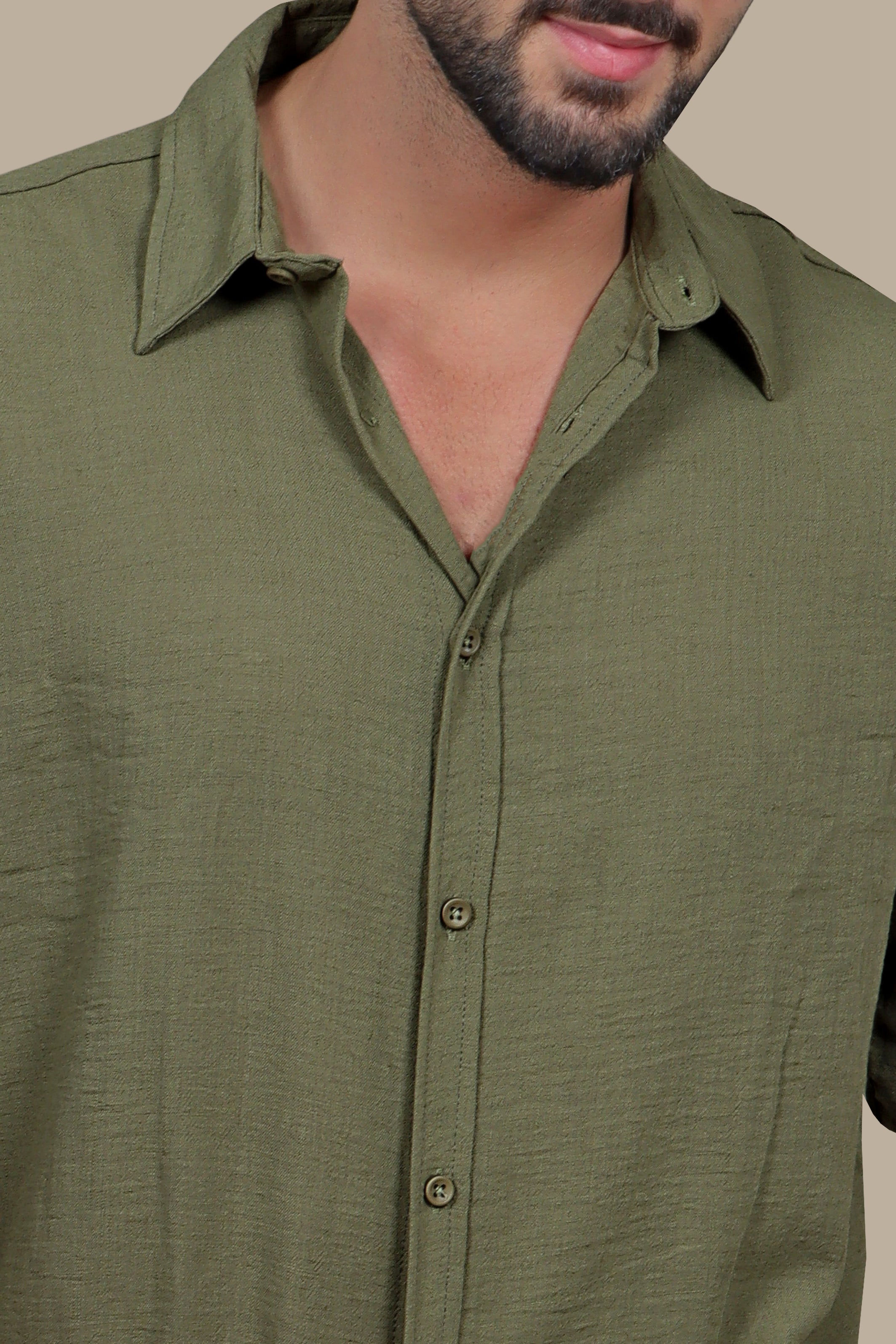 Olive Oasis: Long Sleeve Plain Linen Shirt