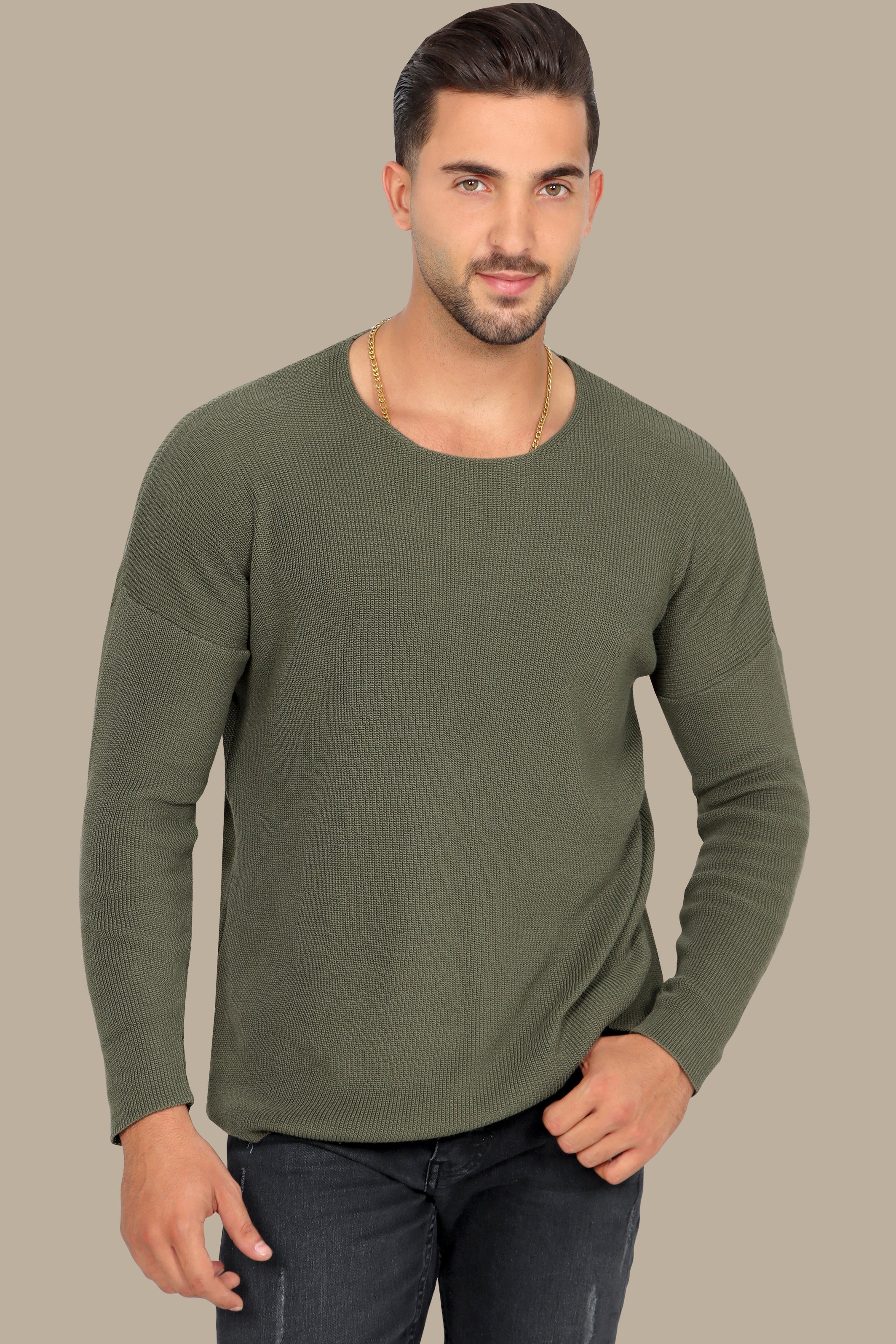 Khaki Oversized Mercerized Sweater