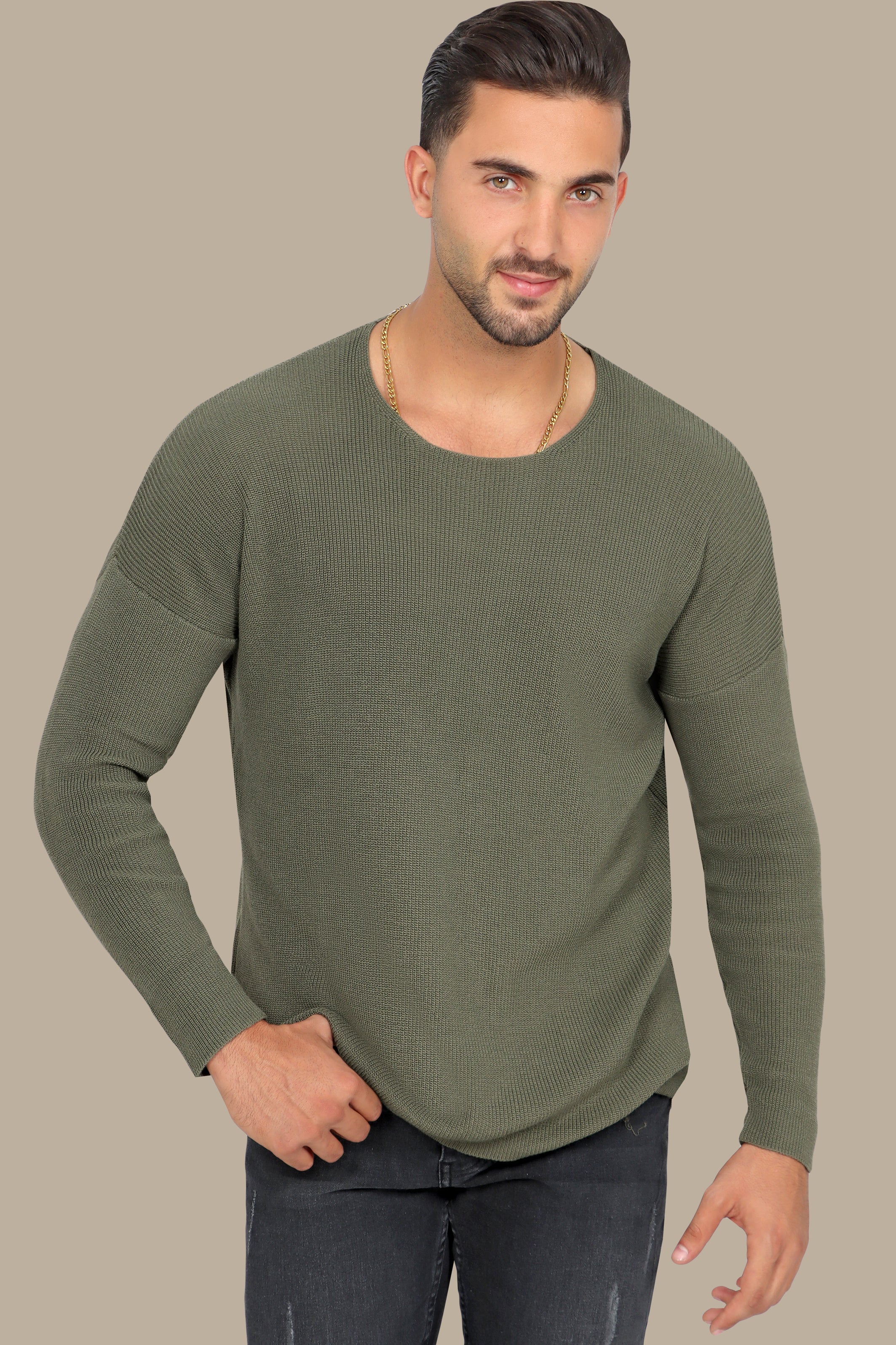 Khaki Oversized Mercerized Sweater