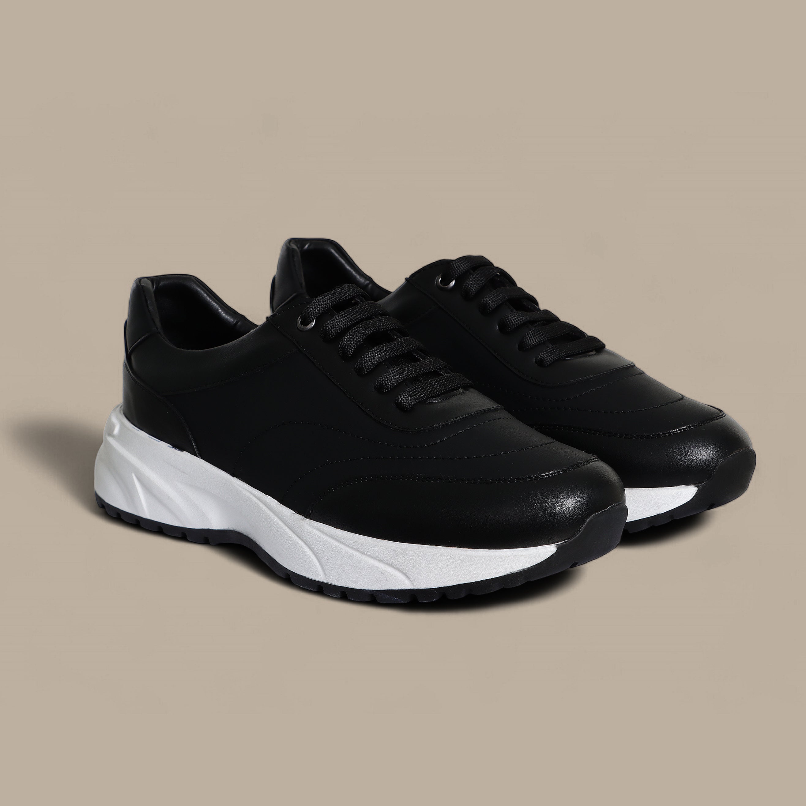 Lace-Up Leather Sneakers – Black