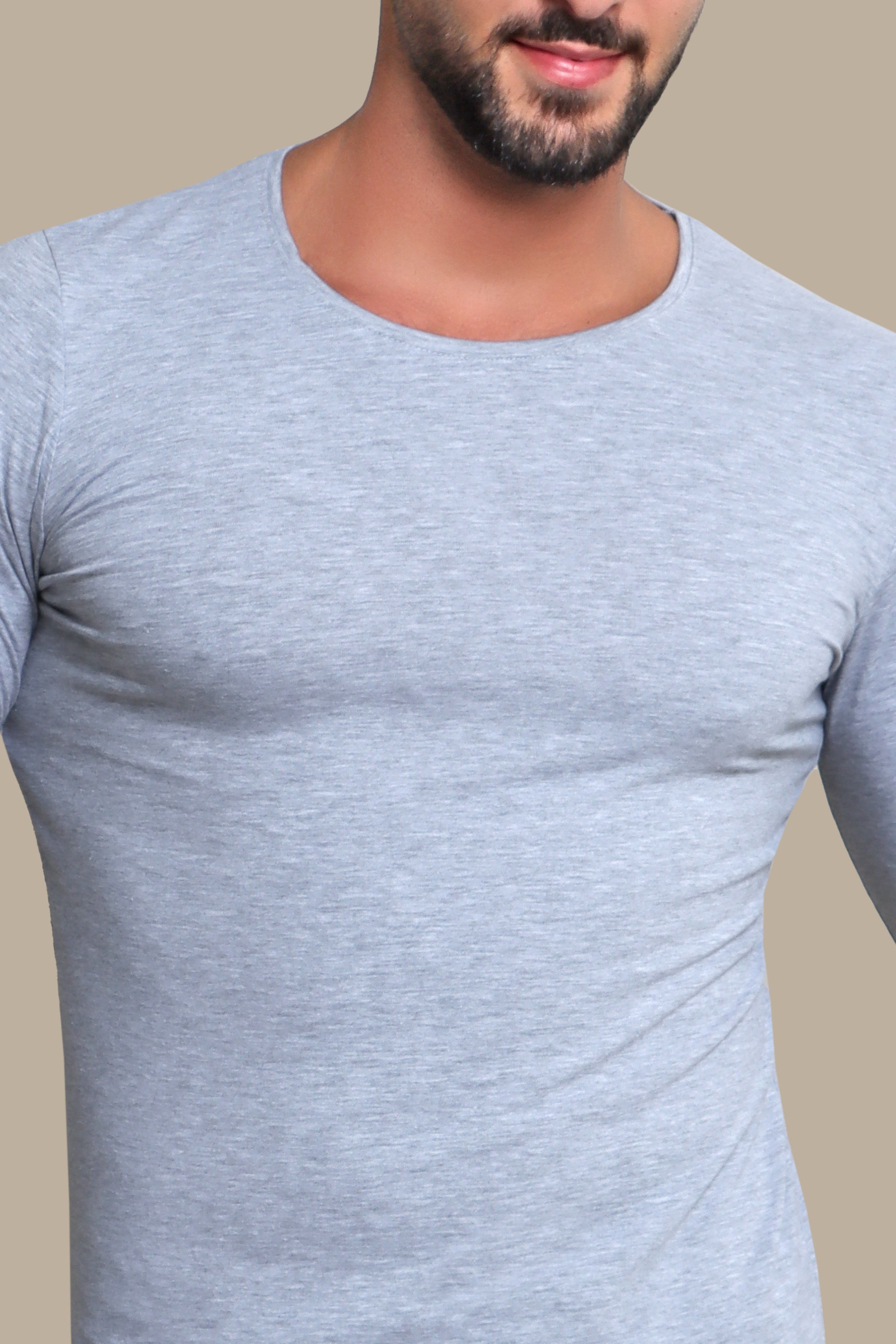 Light Gray Elegance: Long Sleeve Basic Round Neck T-Shirt