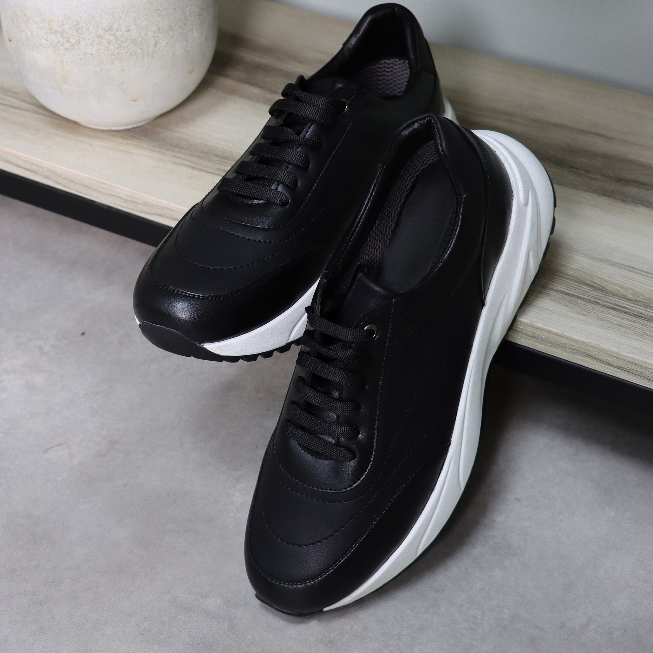 Lace-Up Leather Sneakers – Black