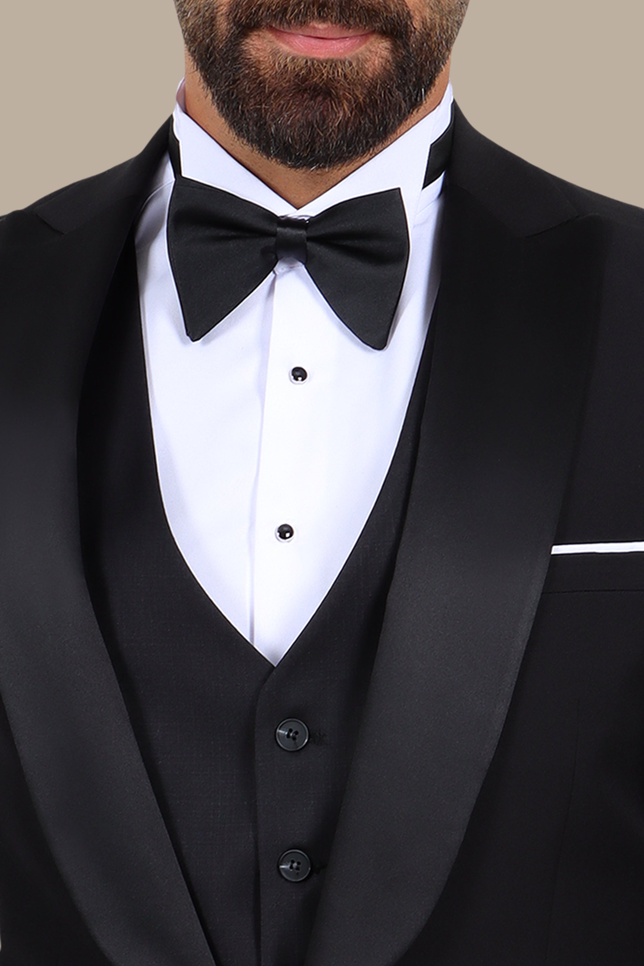 4-Piece Tuxedo Peak Lapel Bord à Bord Black