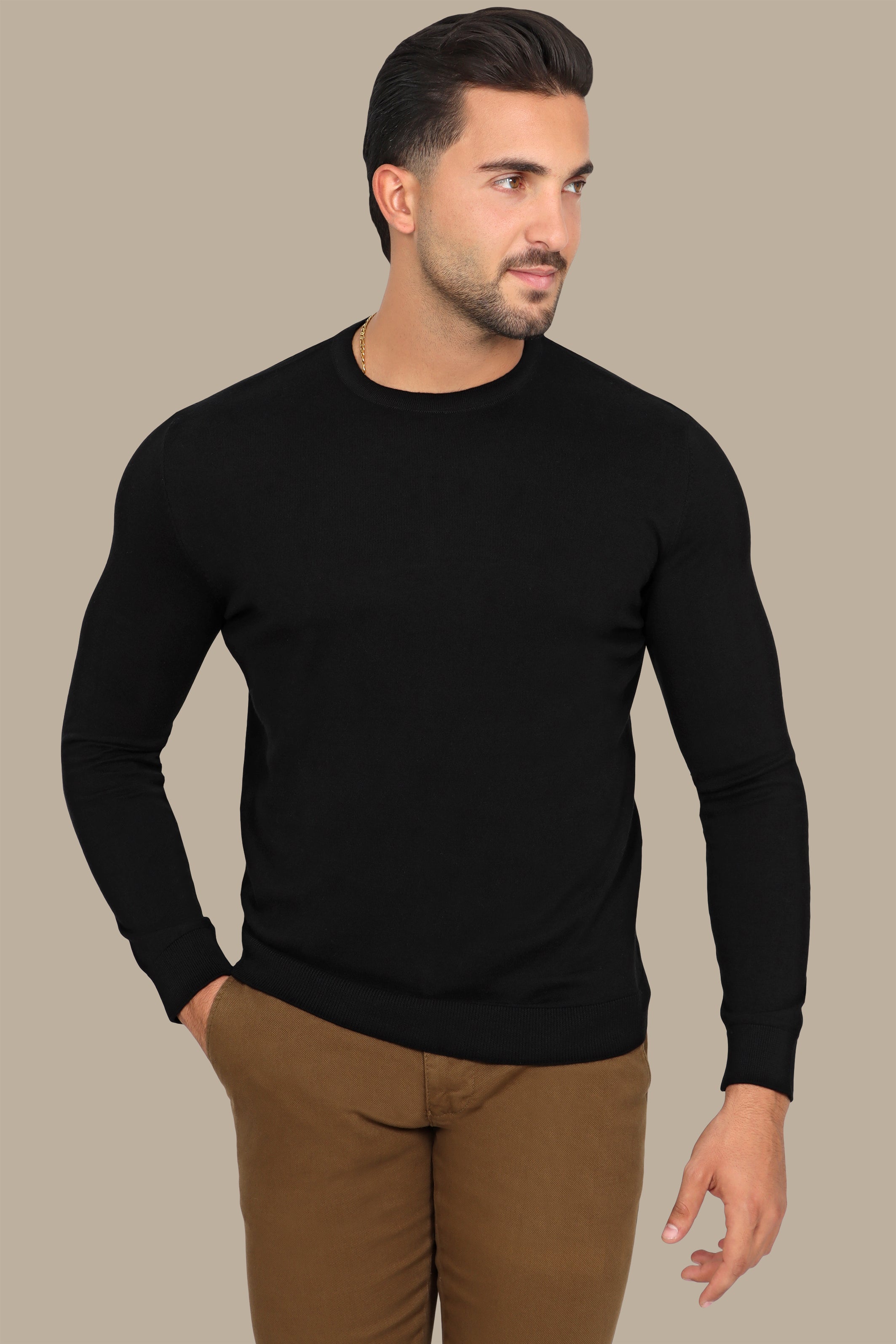 Black R-Neck Basic  Sweater