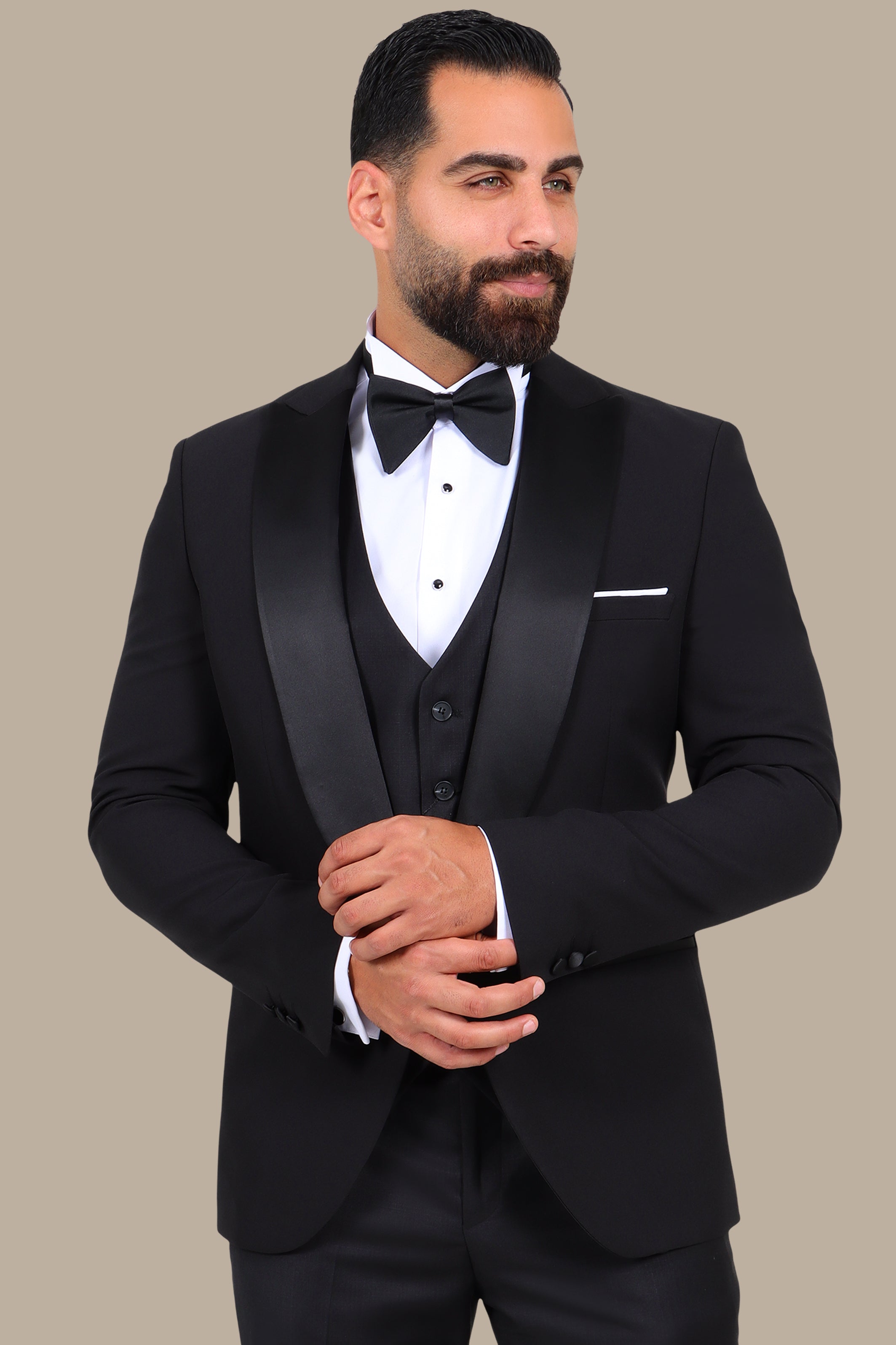 4-Piece Tuxedo Peak Lapel Bord à Bord Black
