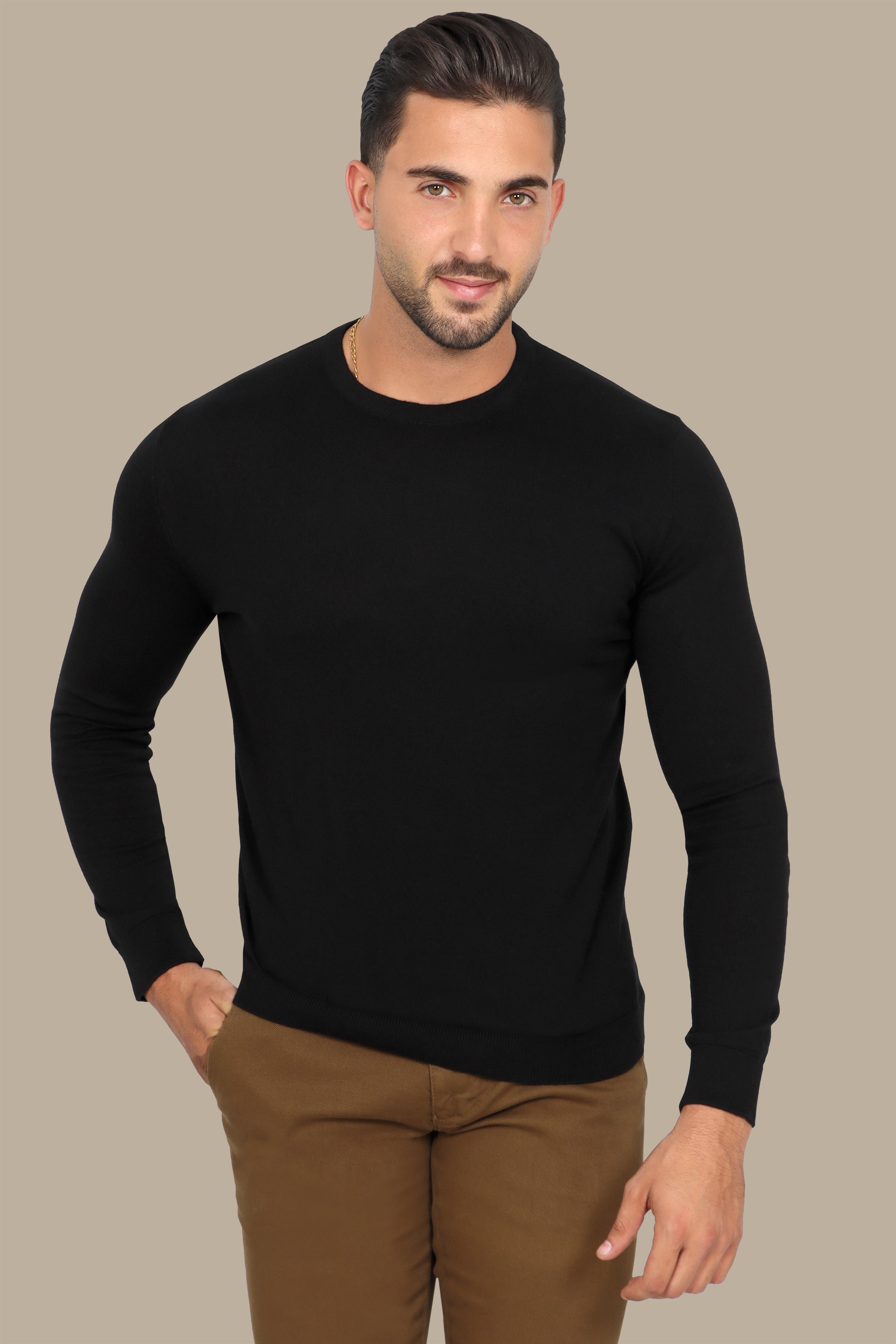 Black R-Neck Basic  Sweater