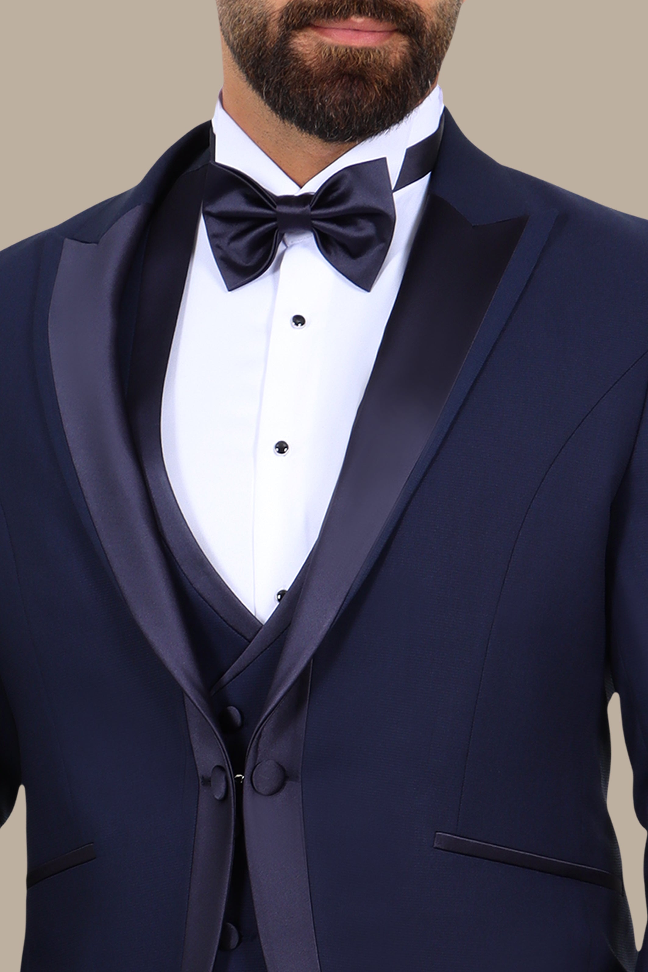 4-Piece Tuxedo Peak Lapel Mid Line Satin Navy