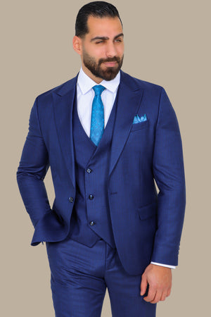 Classic Elegance: 3-Piece Blue Fila Fil Suit with Peak Lapel