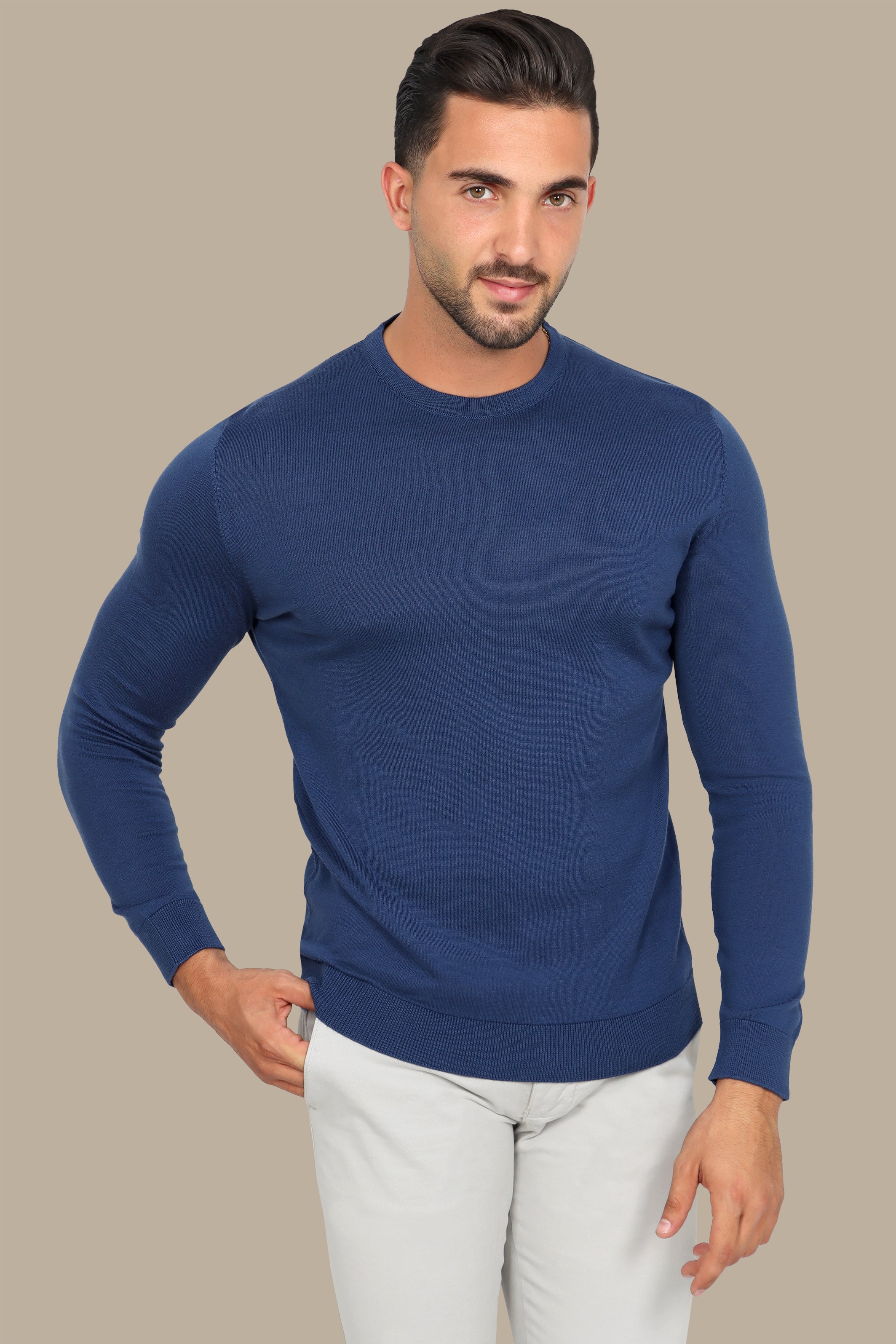 Blue  R-Neck Basic Sweater