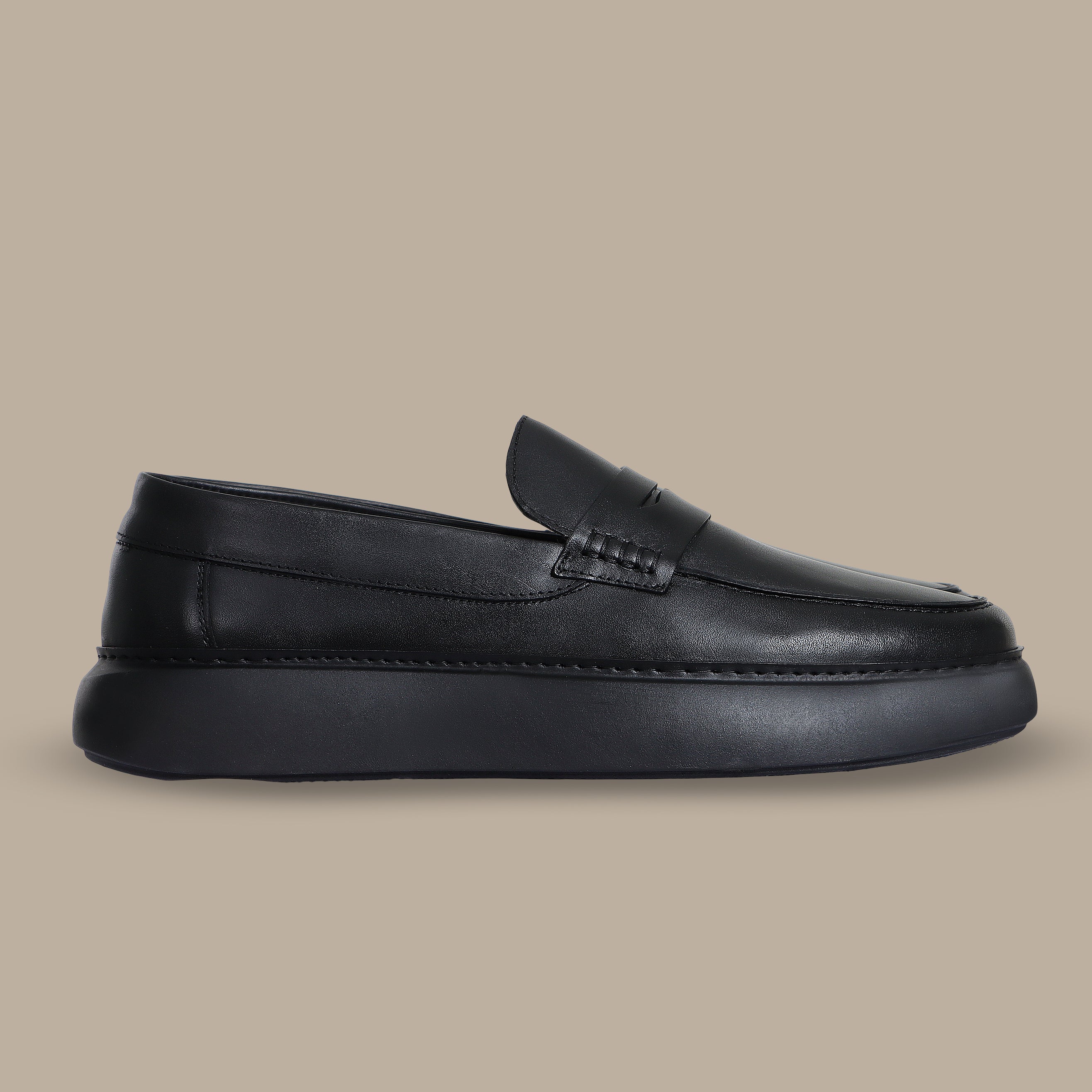 Black Leather Slip-On Loafers