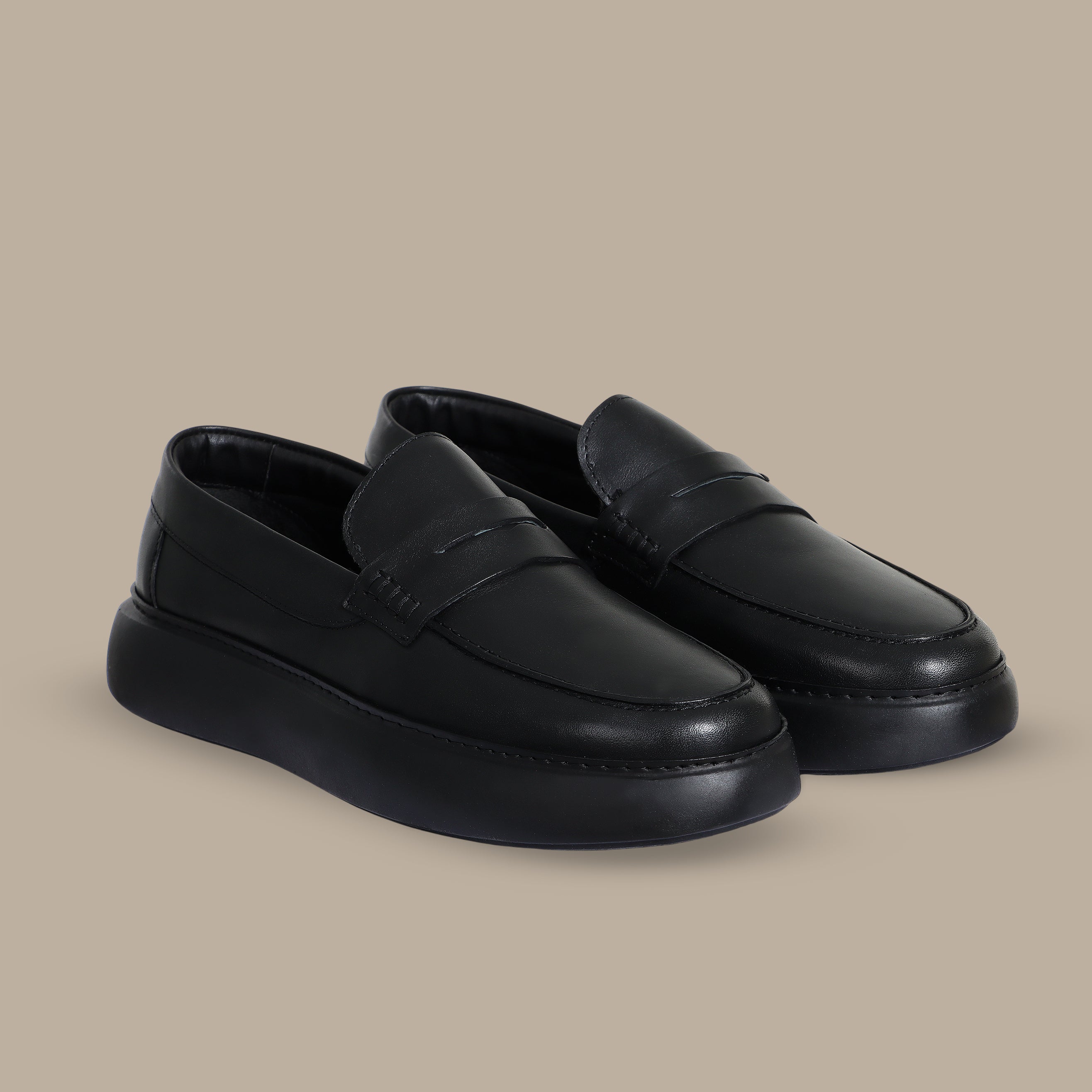 Black Leather Slip-On Loafers