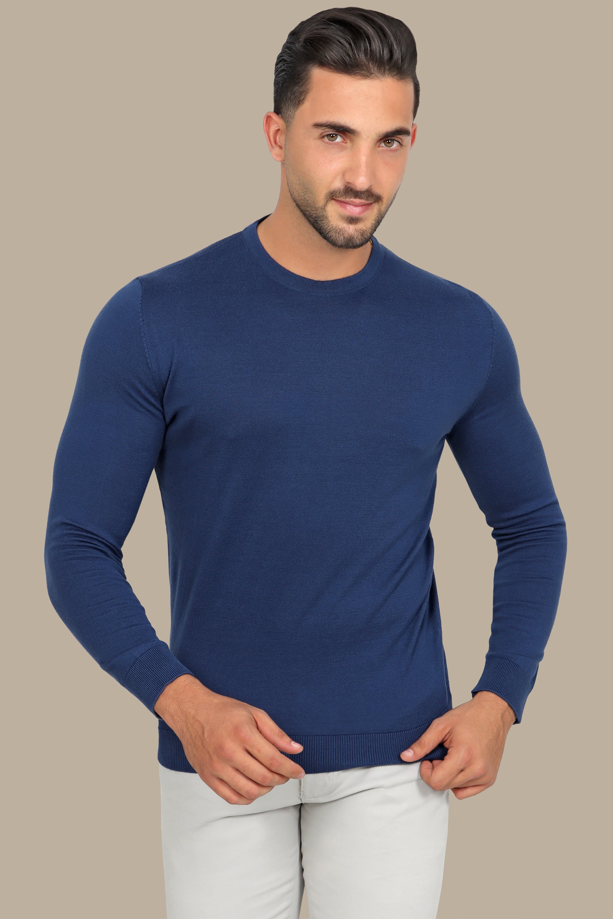 Blue  R-Neck Basic Sweater