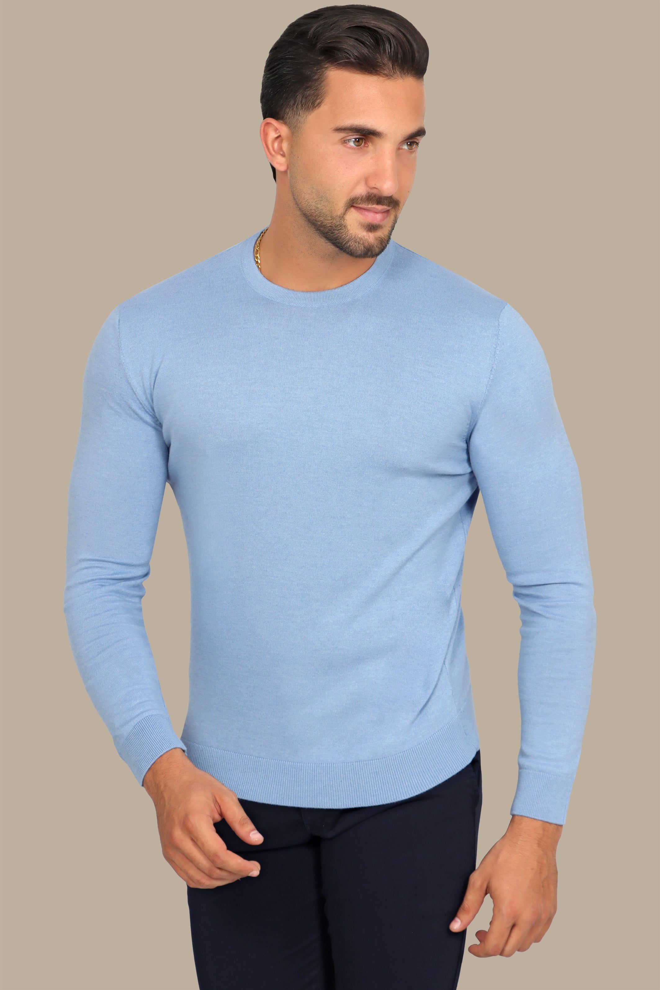 Light Blue Basic R-Neck Sweater