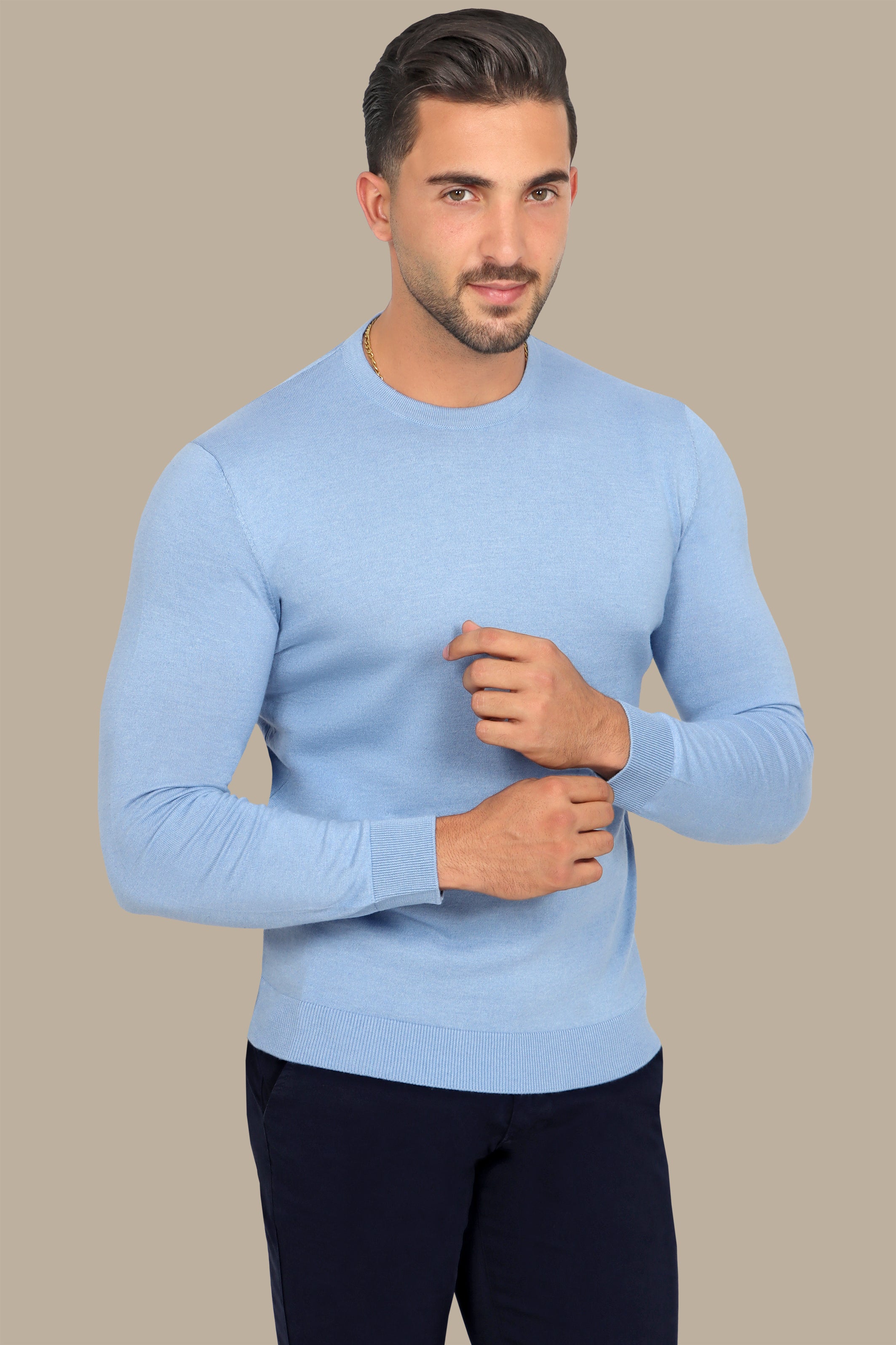 Light Blue Basic R-Neck Sweater