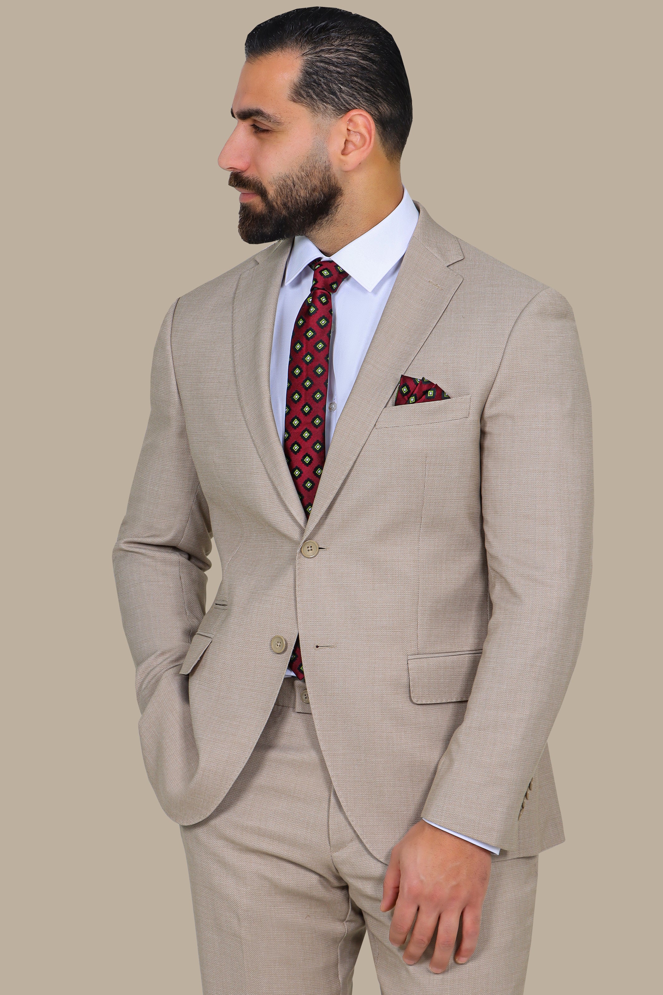 Beige 2 pcs Notch Structure Suit