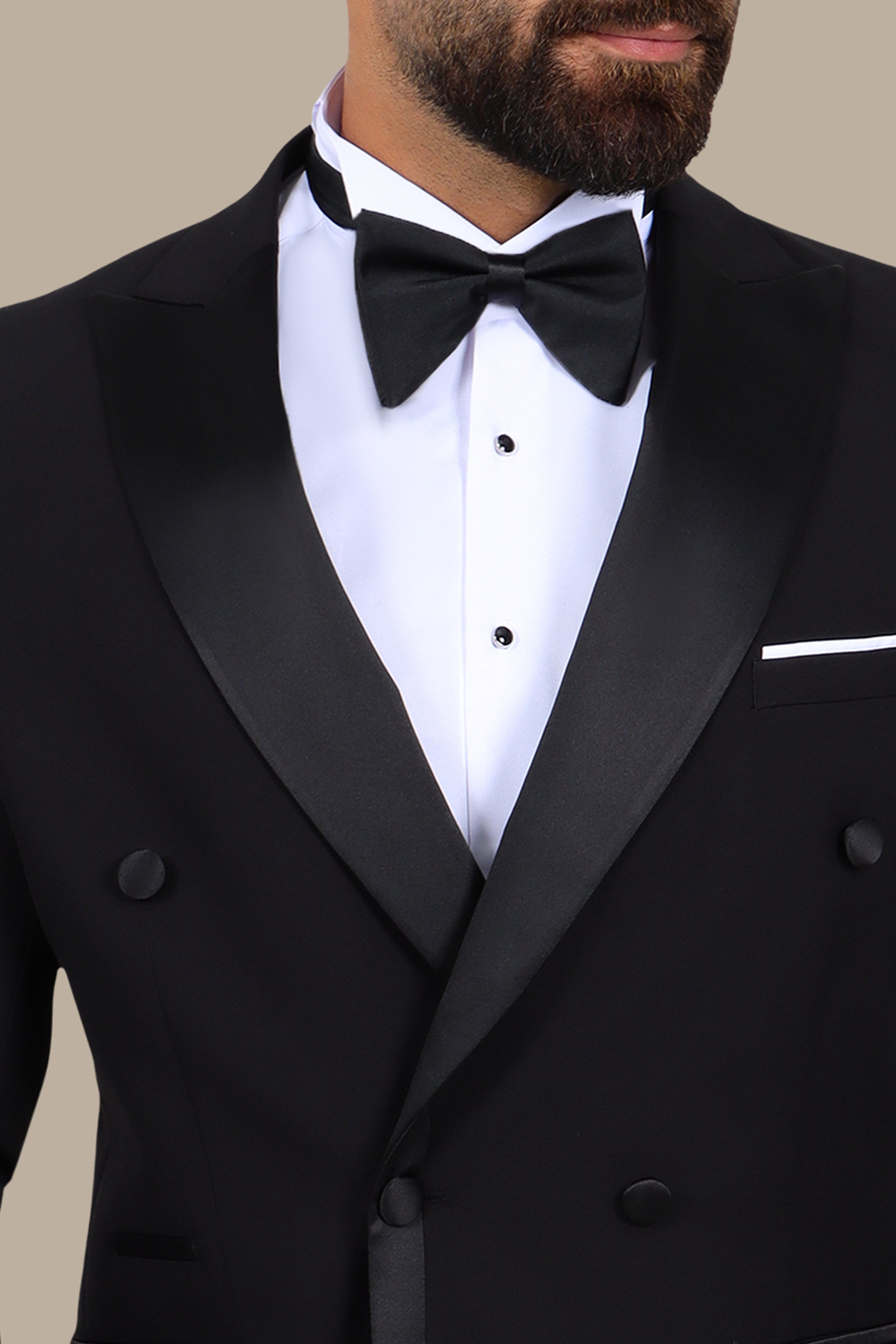 3-Piece Tuxedo Double-Breasted 4-Button Peak Lapel Black
