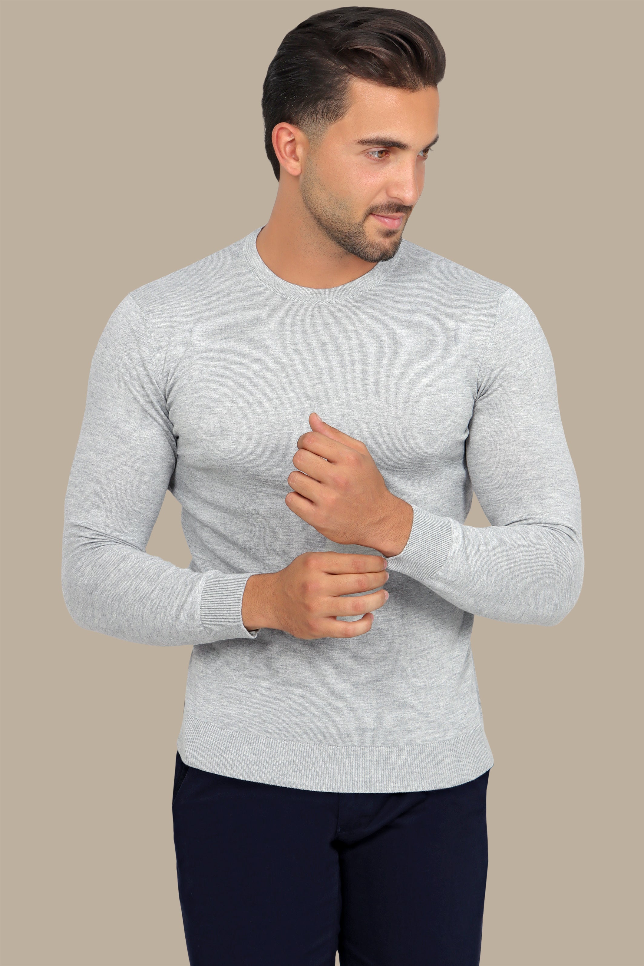 Light Grey R-Neck Basic Sweater