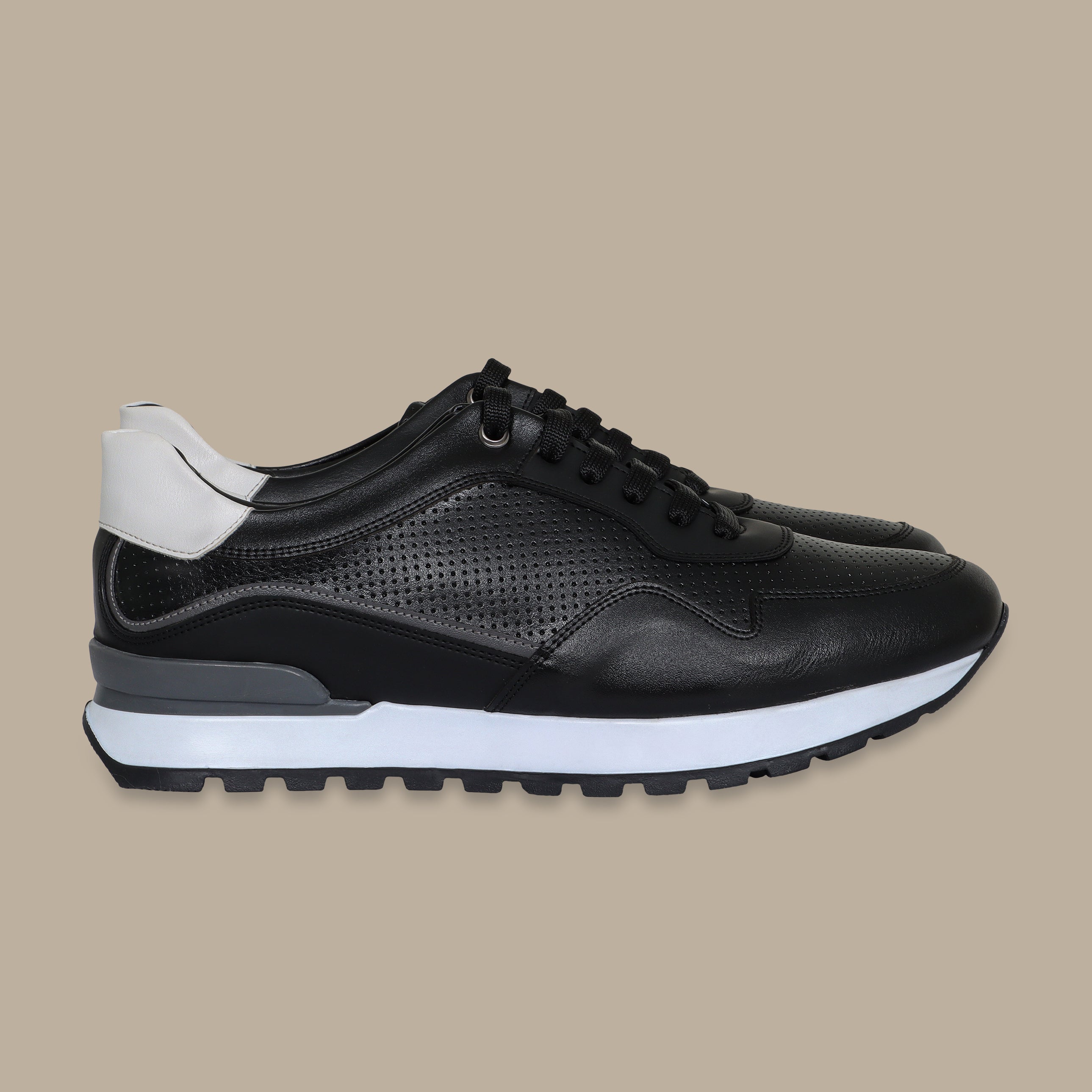 Black Dotted Leather Casual Trainers