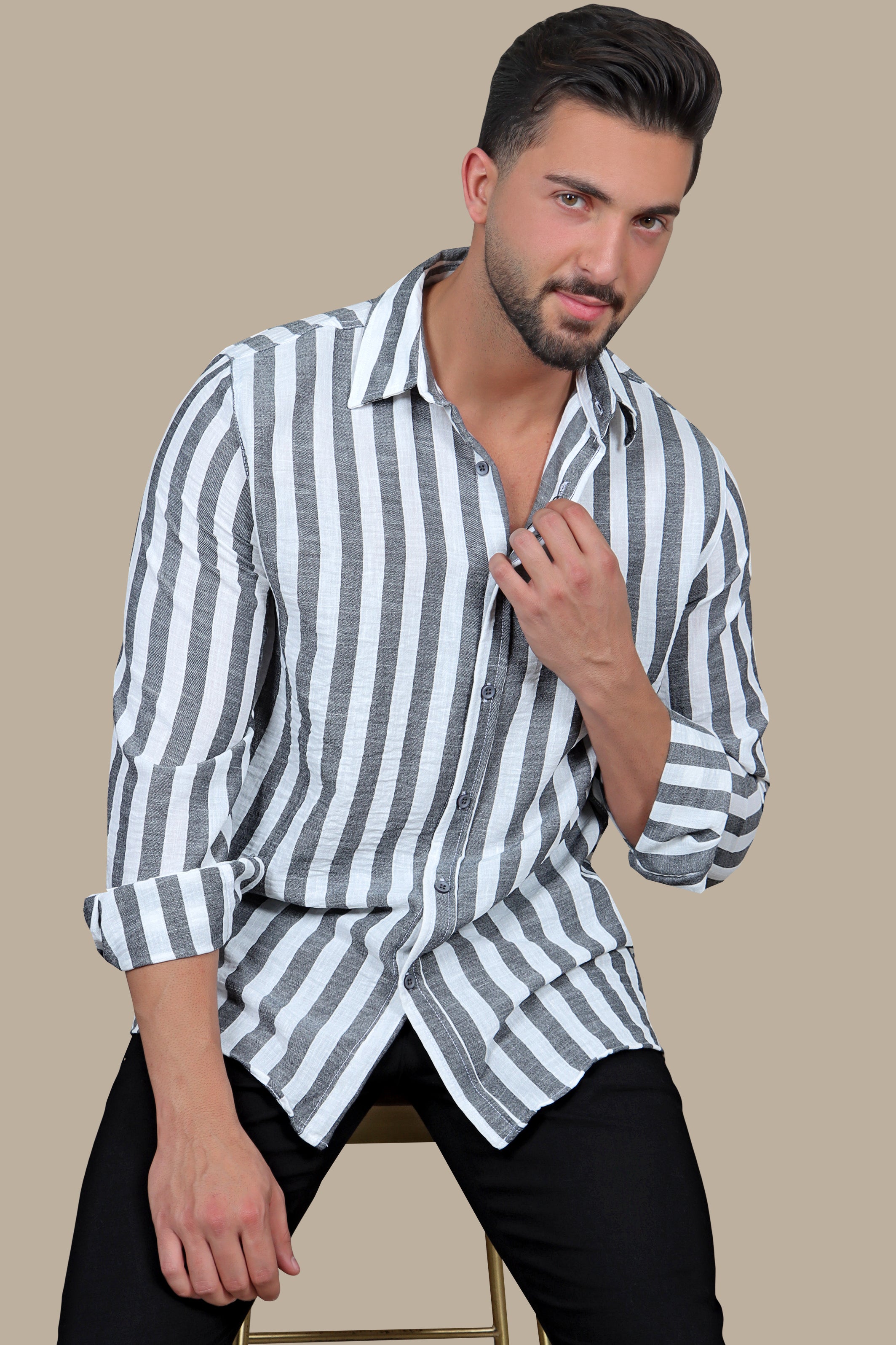 Grey Striped Linen Shirt