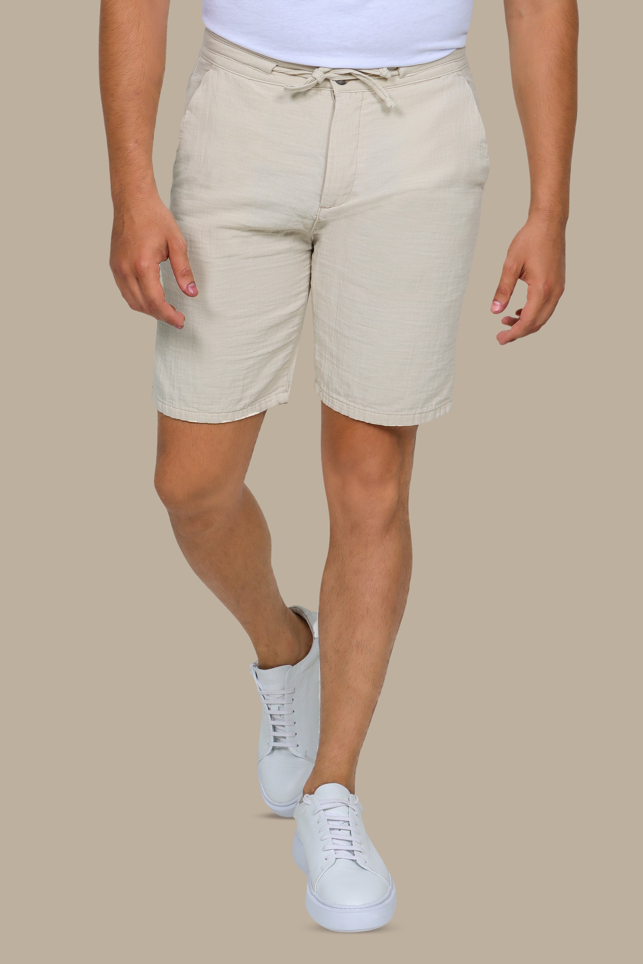 Beige Linen Basics: Essential Shorts