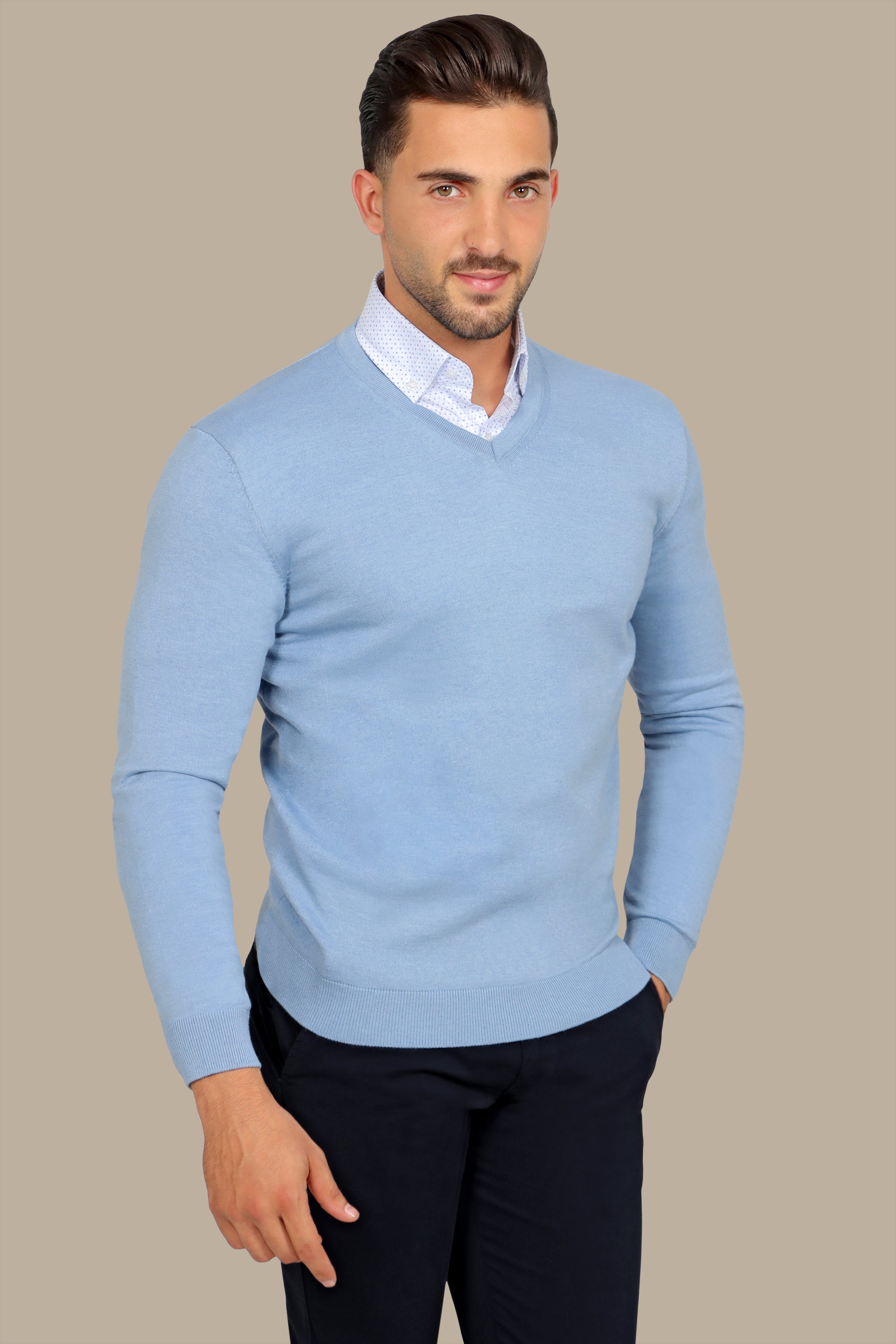 Light Blue Basic V-Neck Sweater