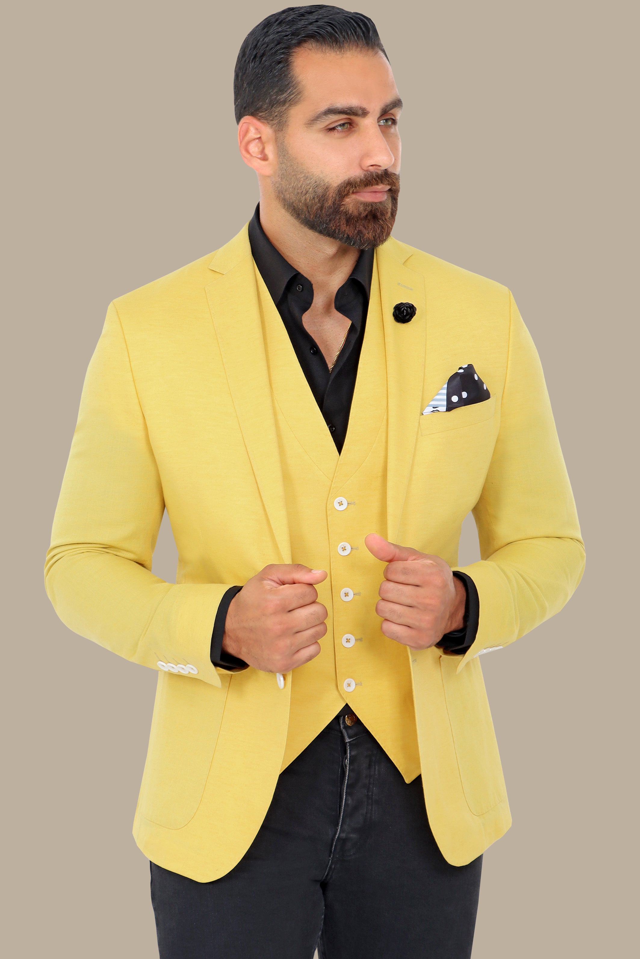 Sunny Radiance: Yellow Blazer & Vest with Notch Lapel