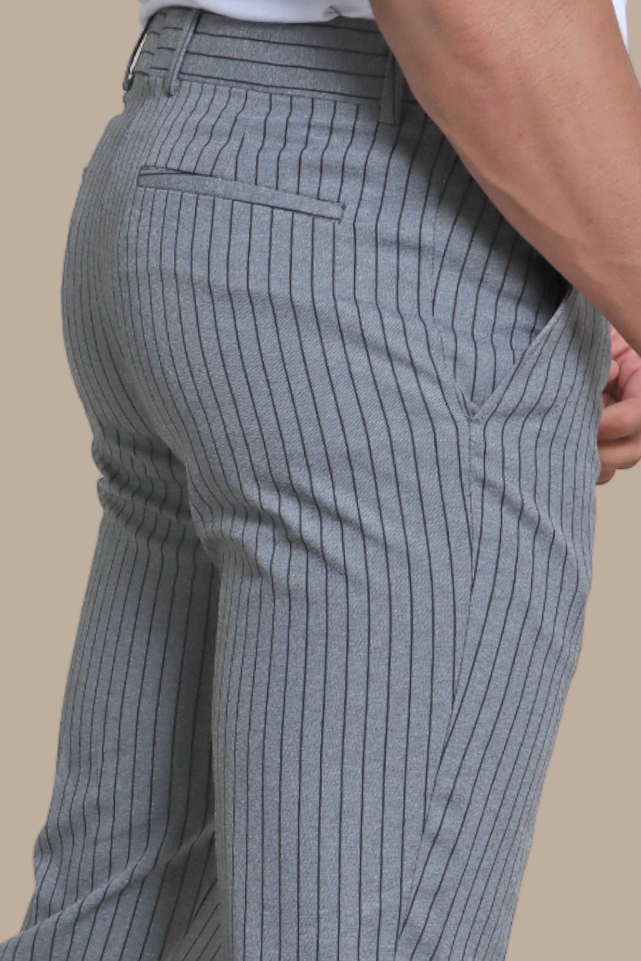 Light Gray Striped Slim Fit Trousers