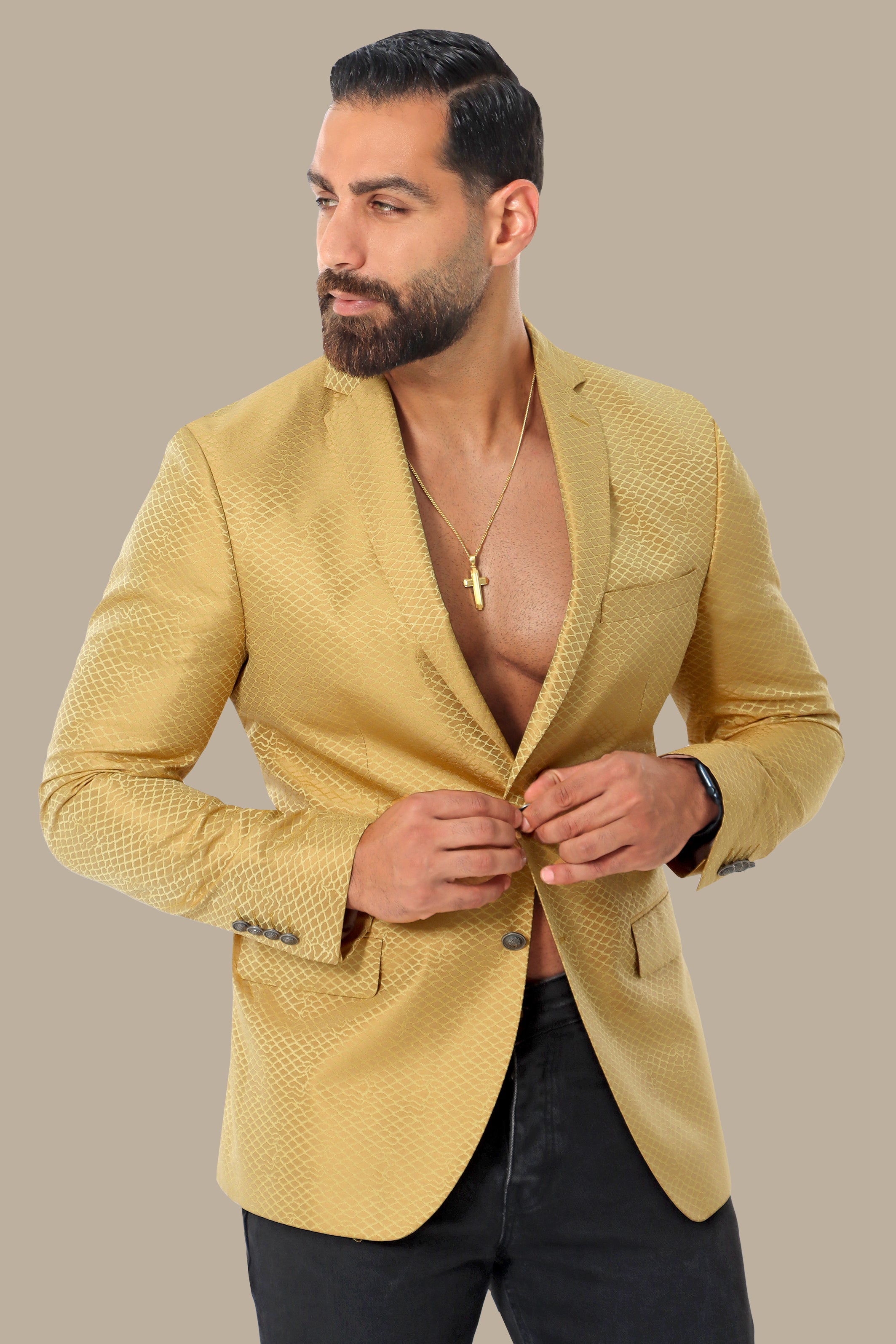 Golden Serpent: Gold-Printed Snakes Blazer