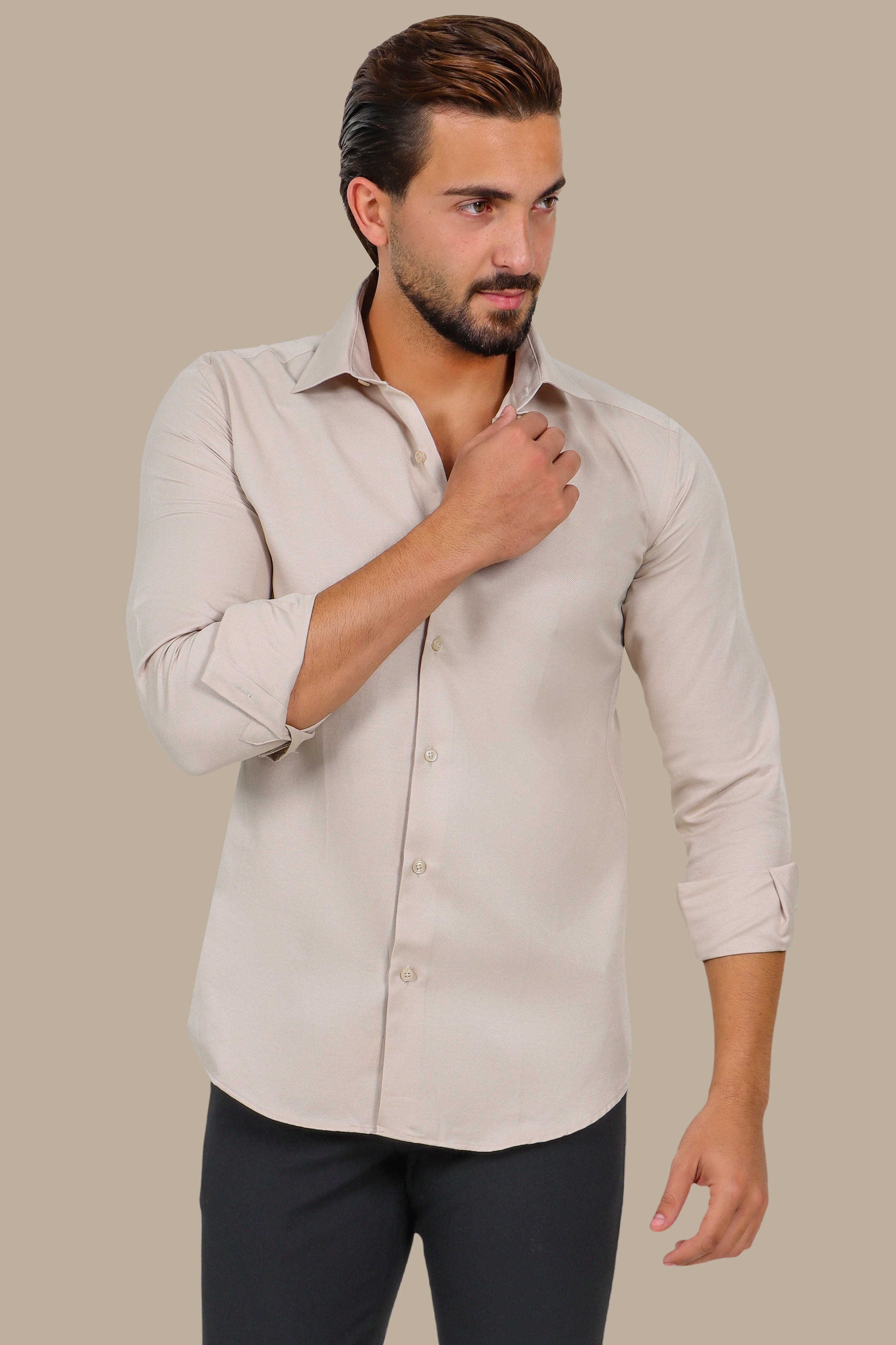 Classic Soft Satin Shirt – Beige