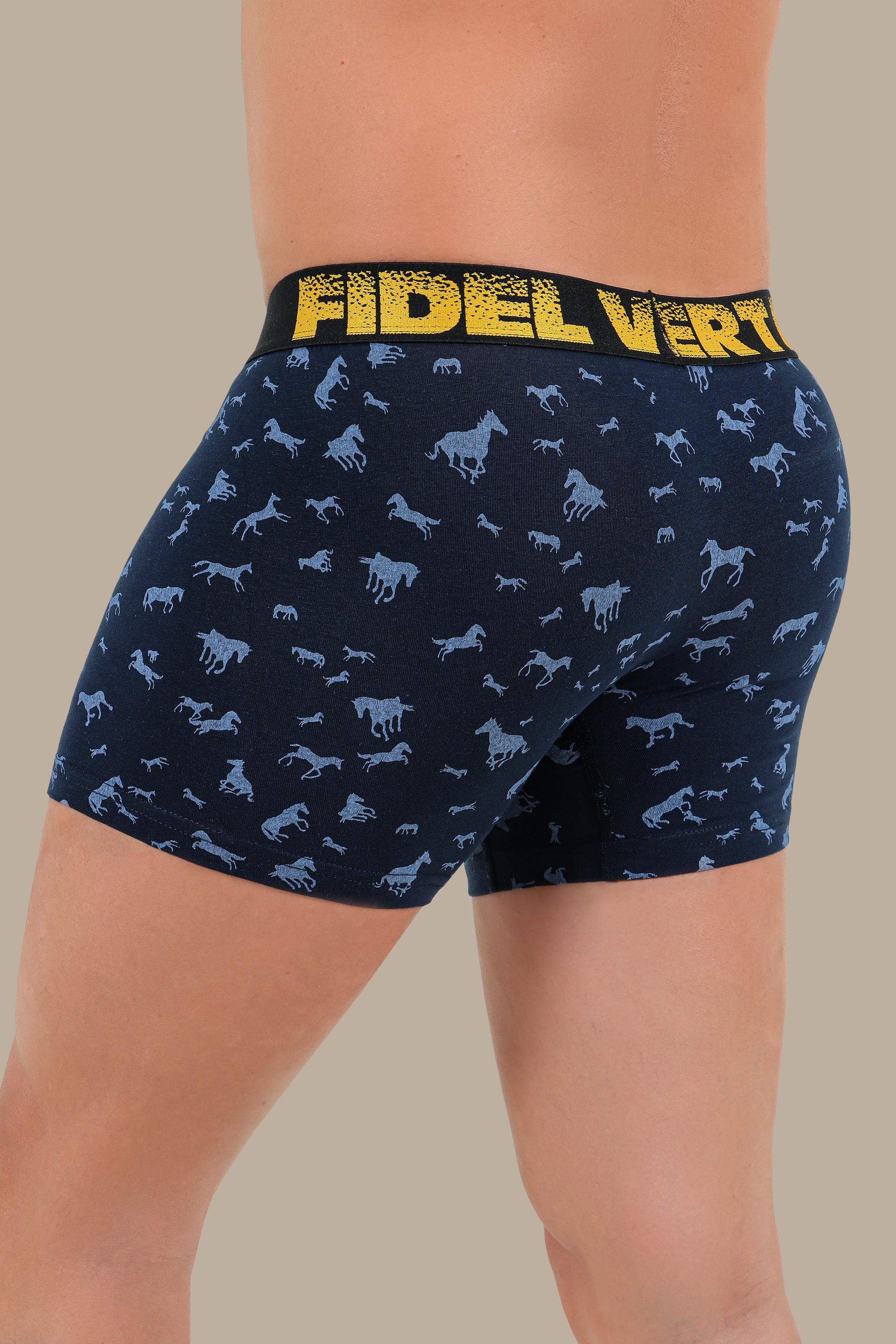 Navy Boxer with Horse Print