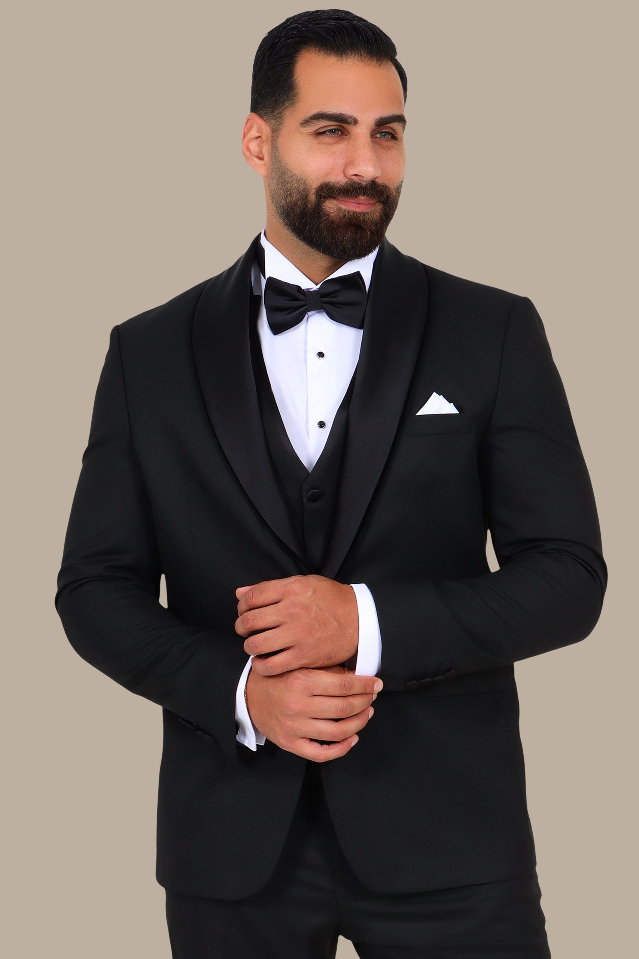 4-Piece Tuxedo Shawl Collar Plain Black