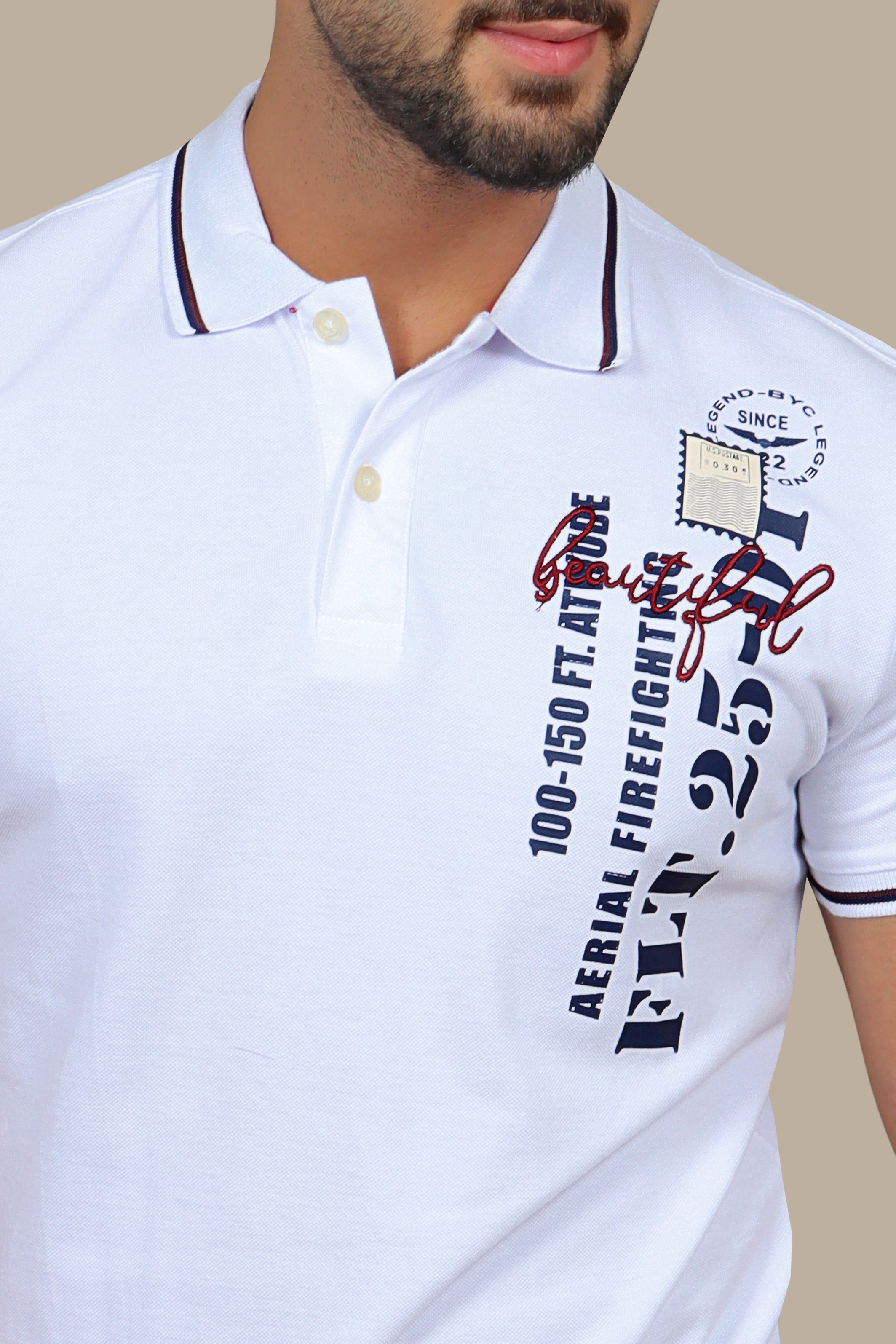 Beautiful White Polo with Patches