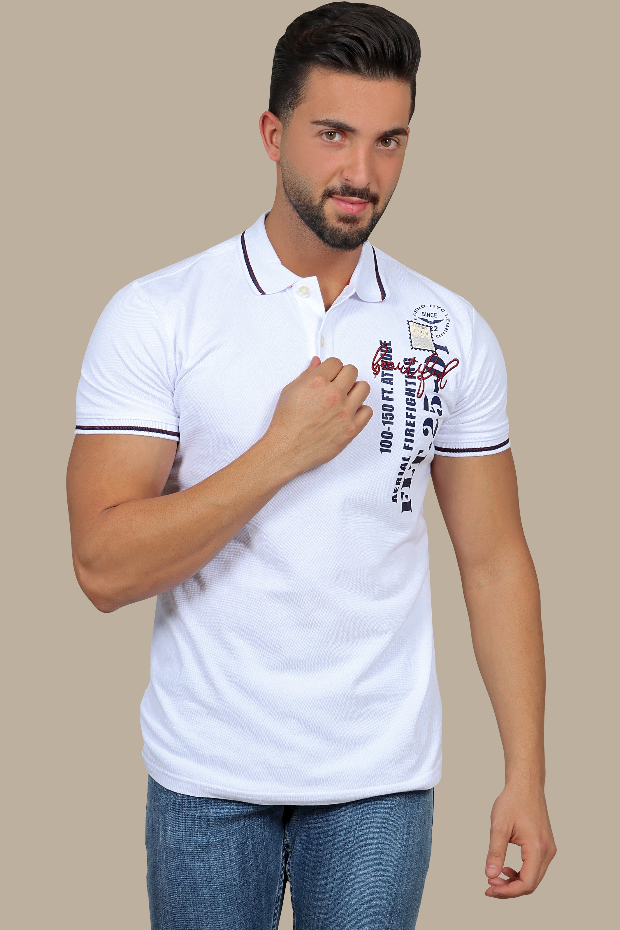 Beautiful White Polo with Patches