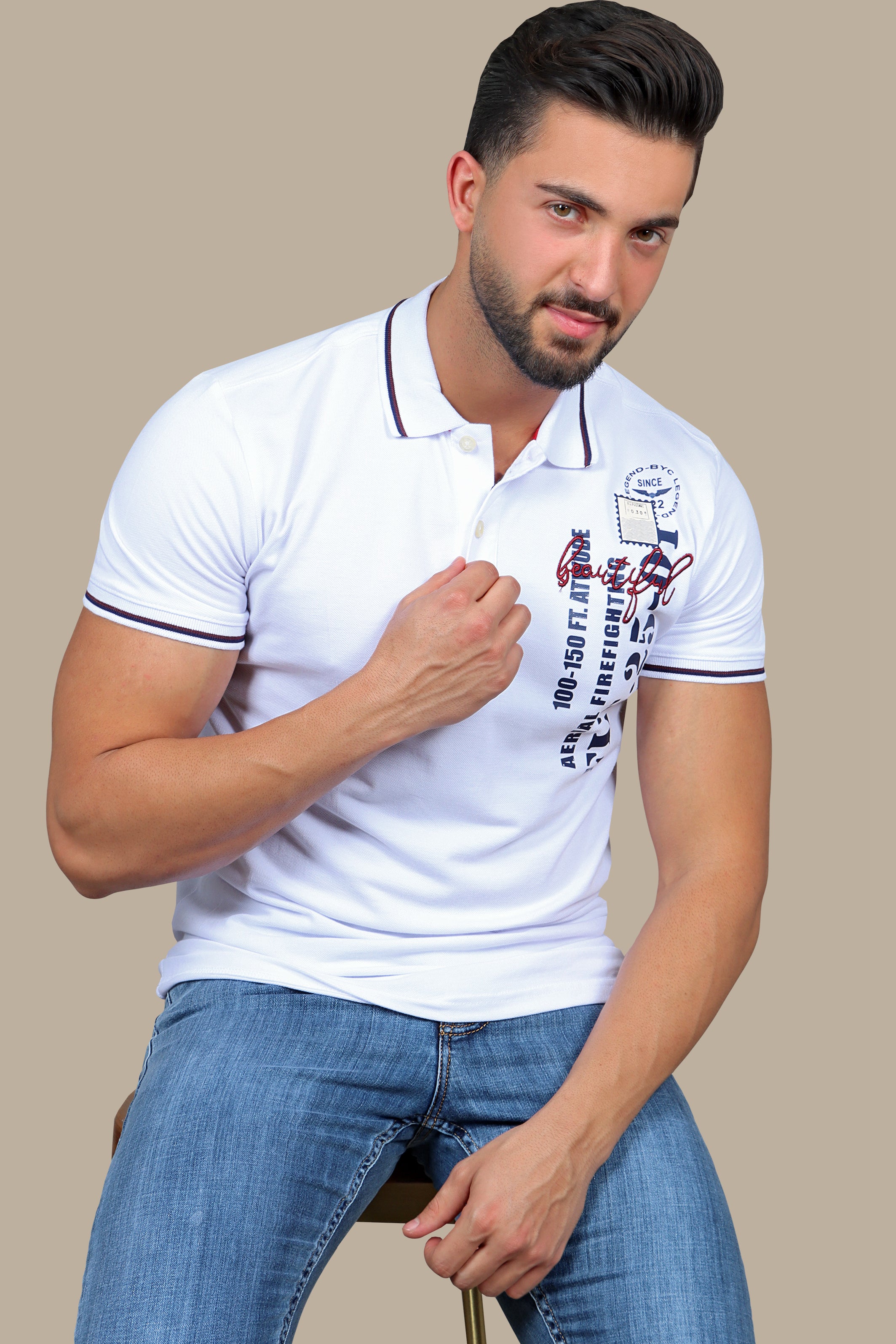 Beautiful White Polo with Patches