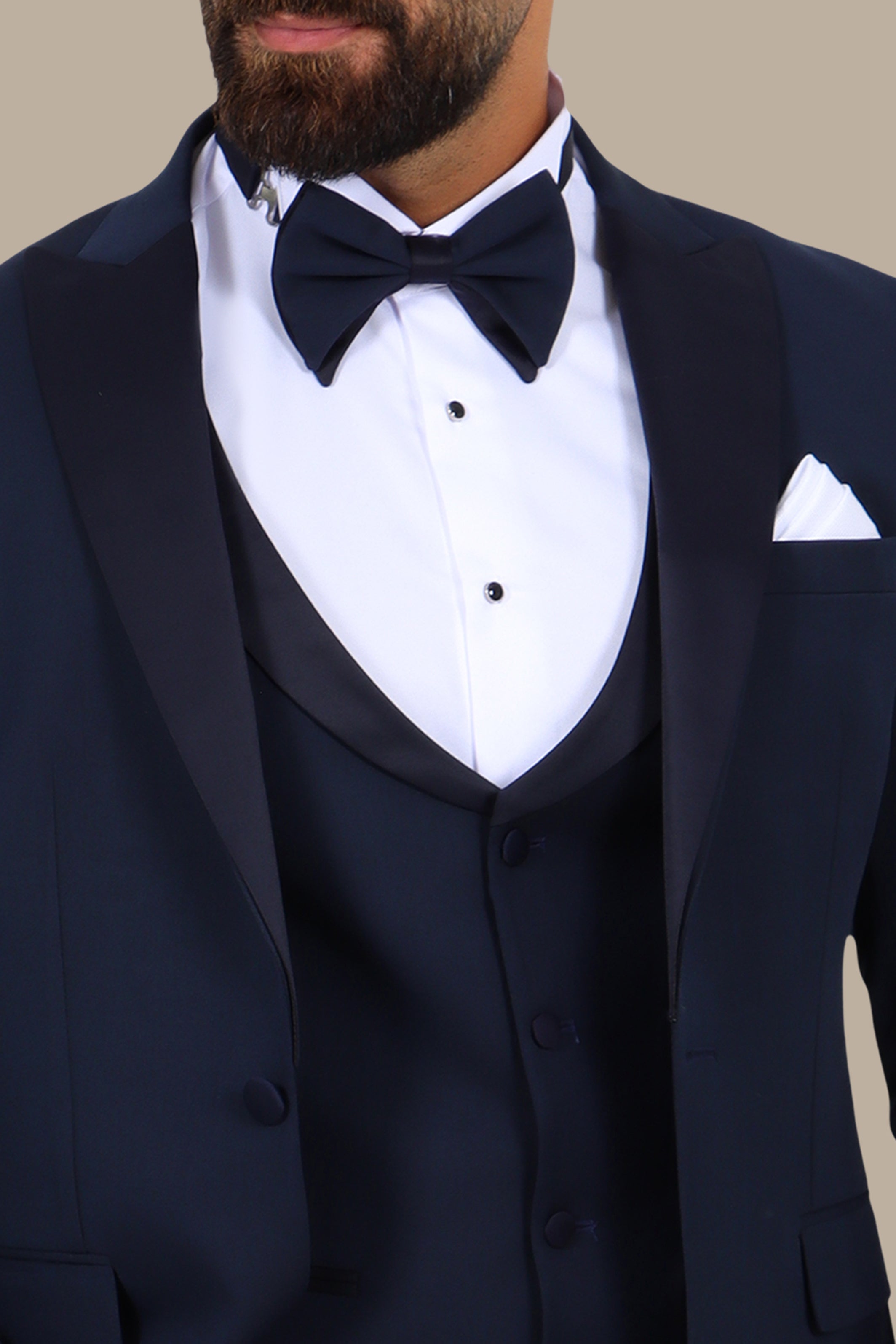 4-Piece Tuxedo Peak Lapel Plain Navy
