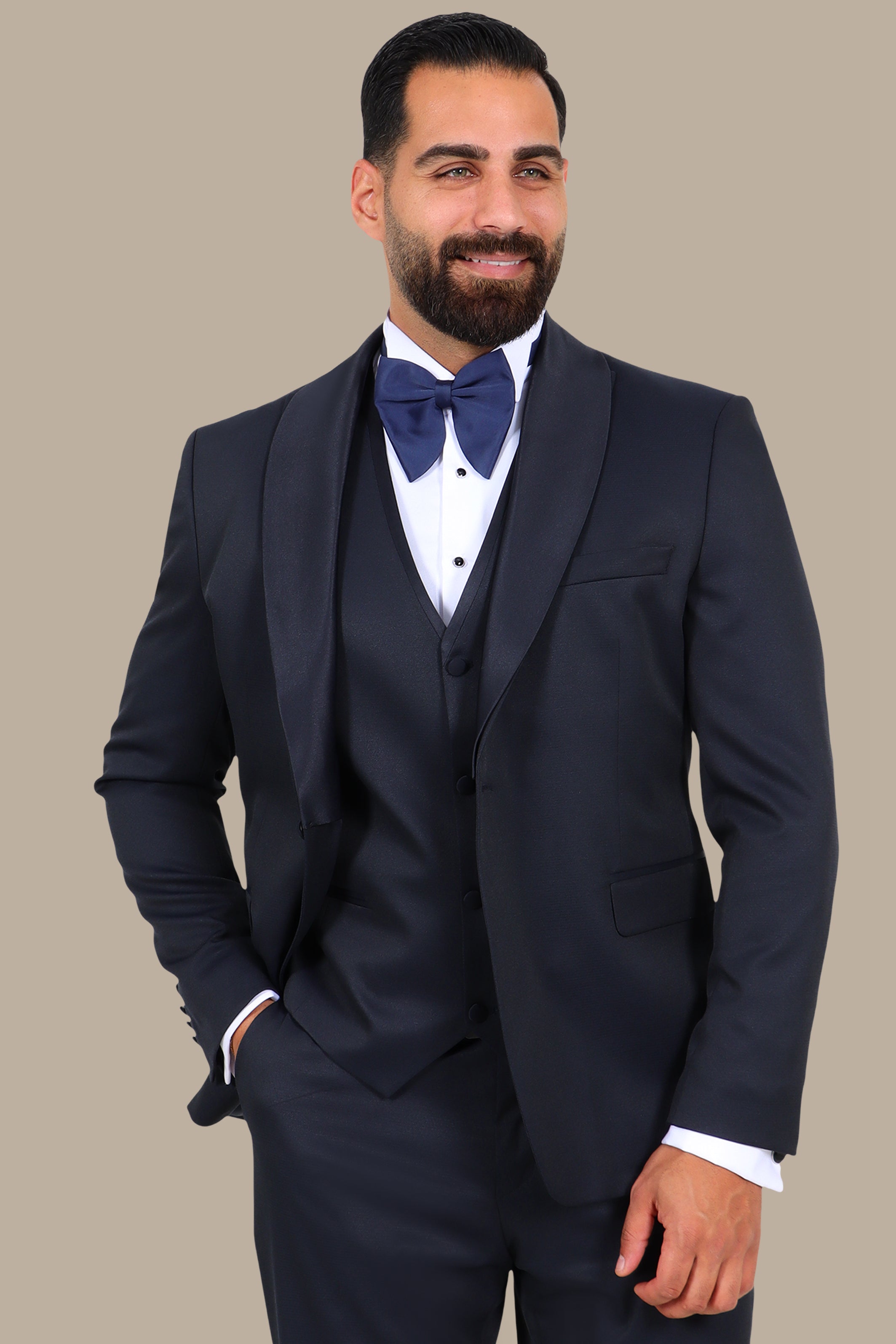4-Piece Tuxedo Shawl Collar Diamond Pattern Navy