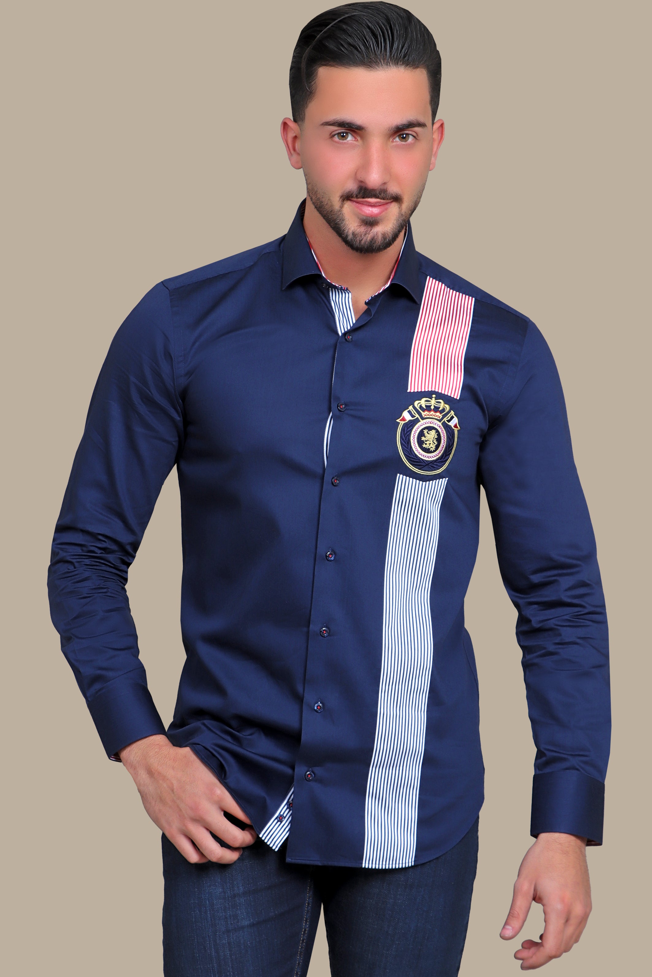 Regal Navy Long Sleeve Shirt with Crown Patch