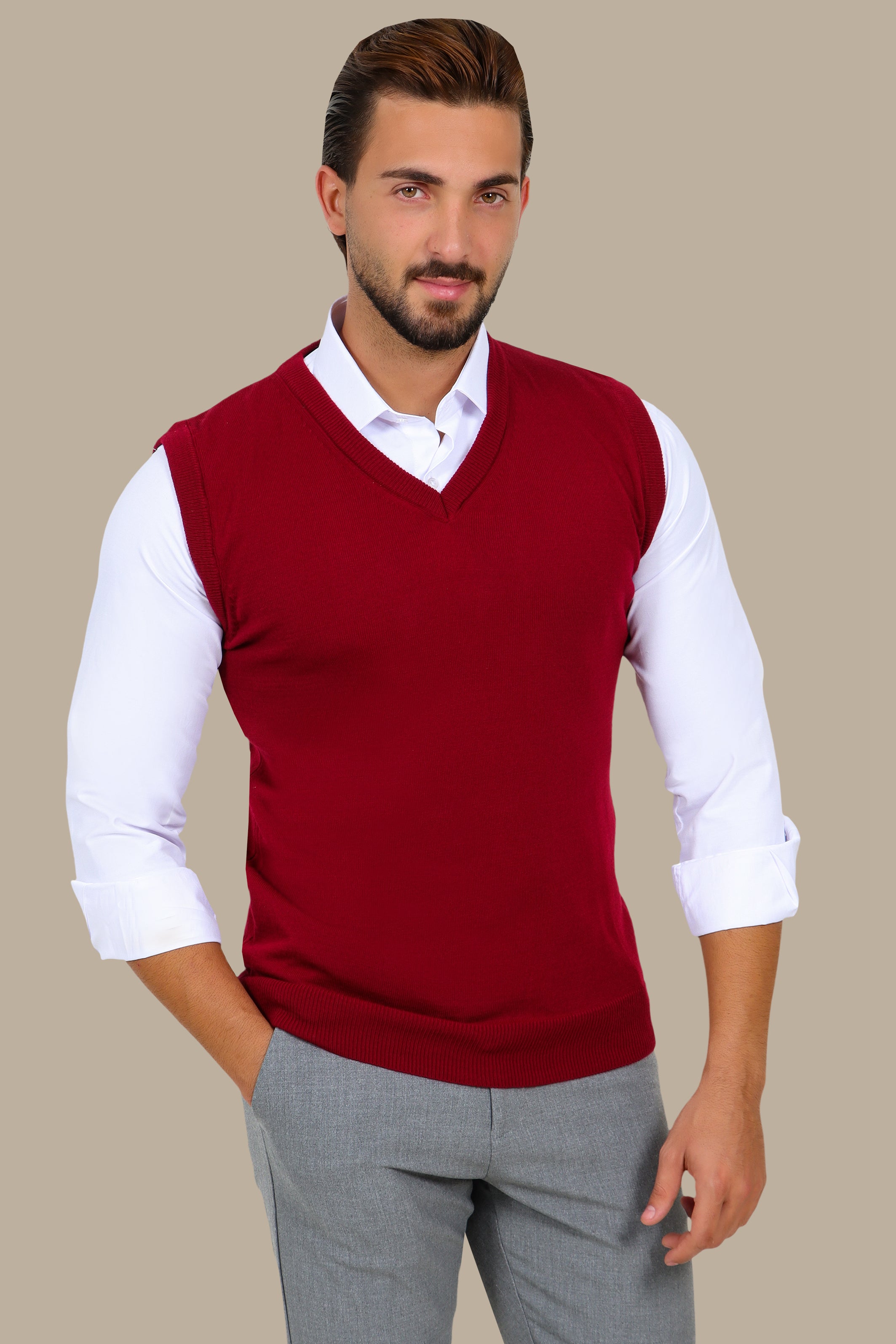 Plain Red Knitted Cotton Vest