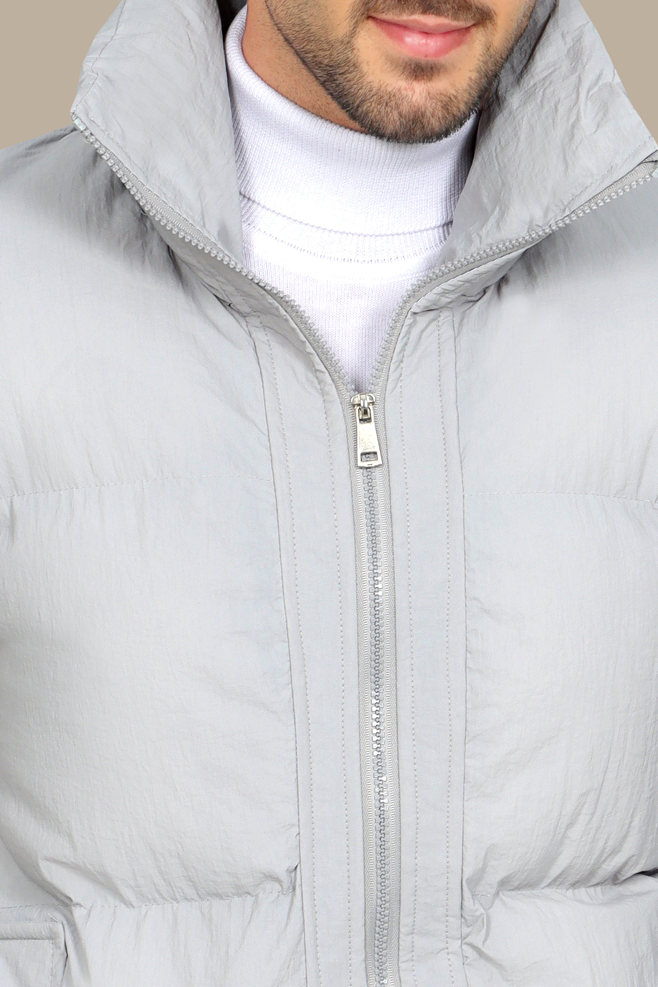 Plain Grey Puffer Jacket – Warm & Versatile