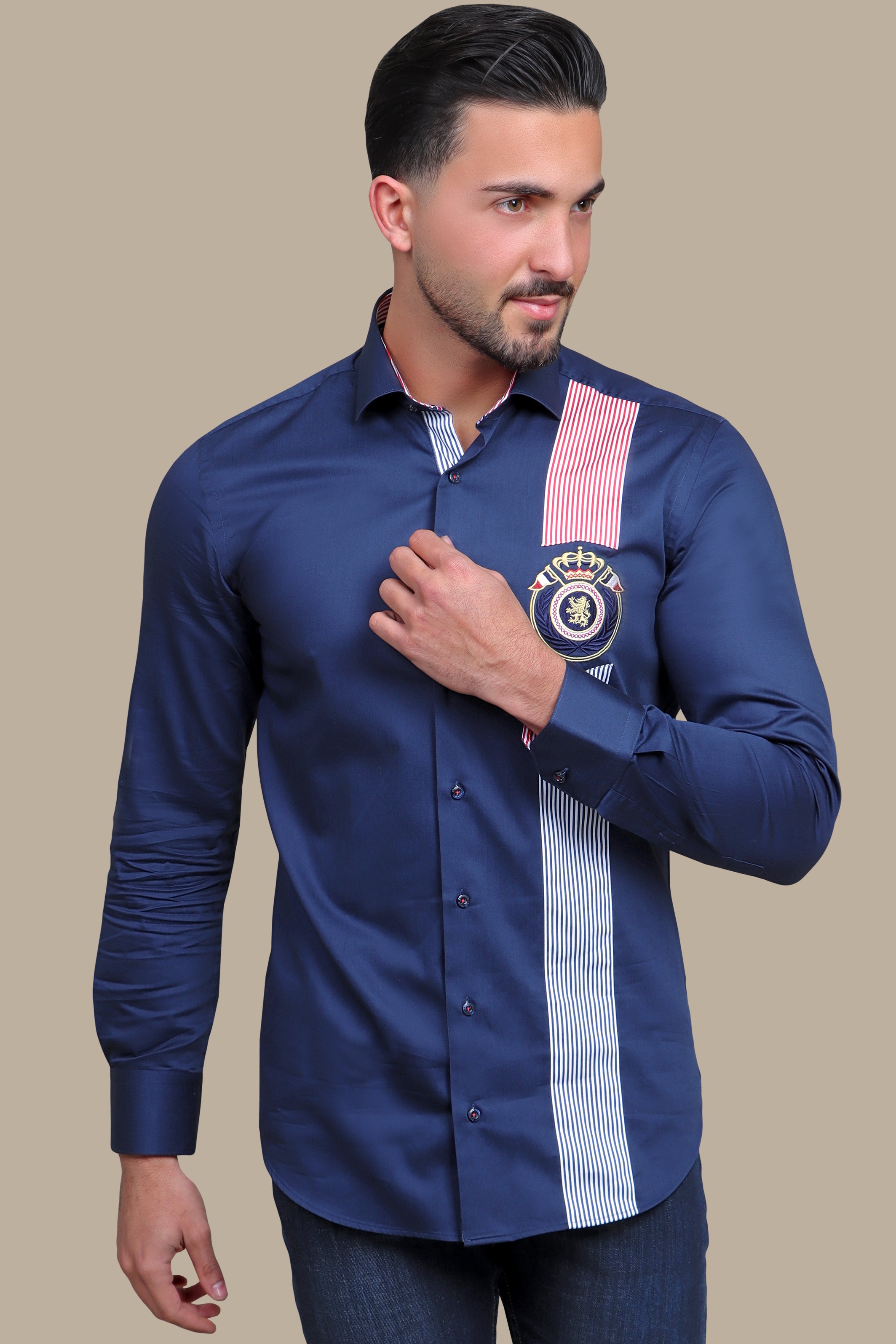 Regal Navy Long Sleeve Shirt with Crown Patch