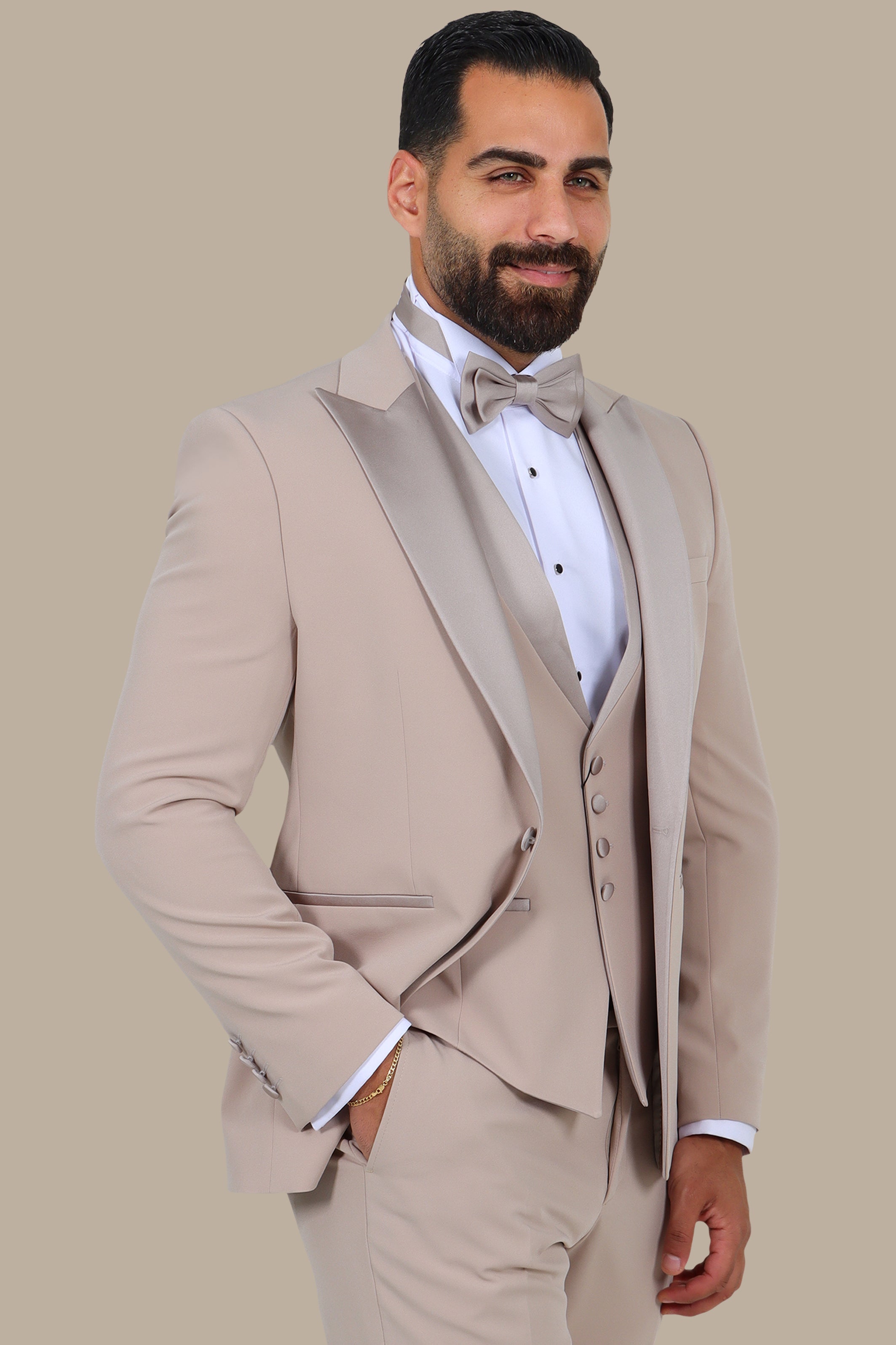 Beige Essence: 4-Piece Peak Lapel Tuxedo