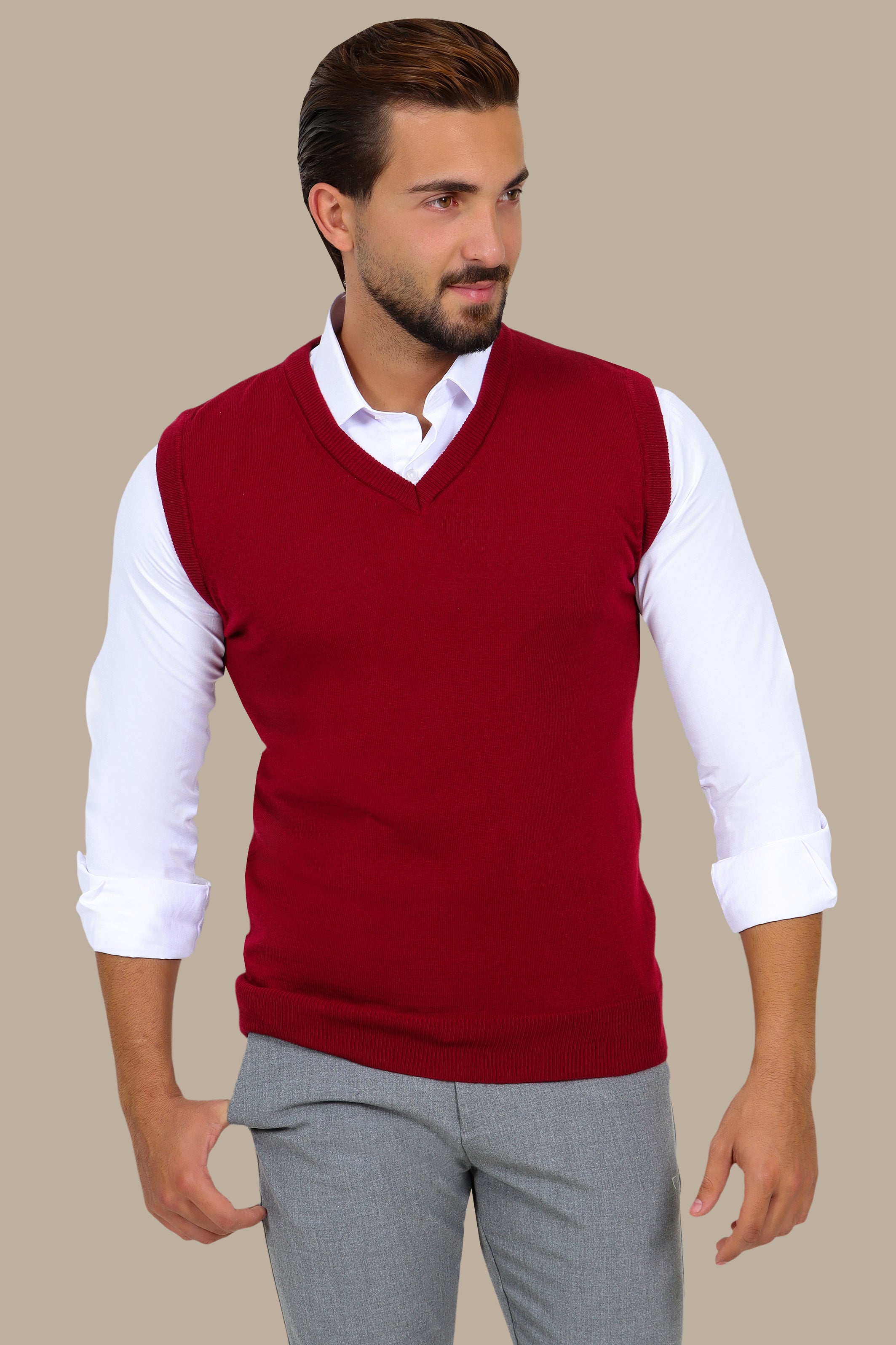 Plain Red Knitted Cotton Vest