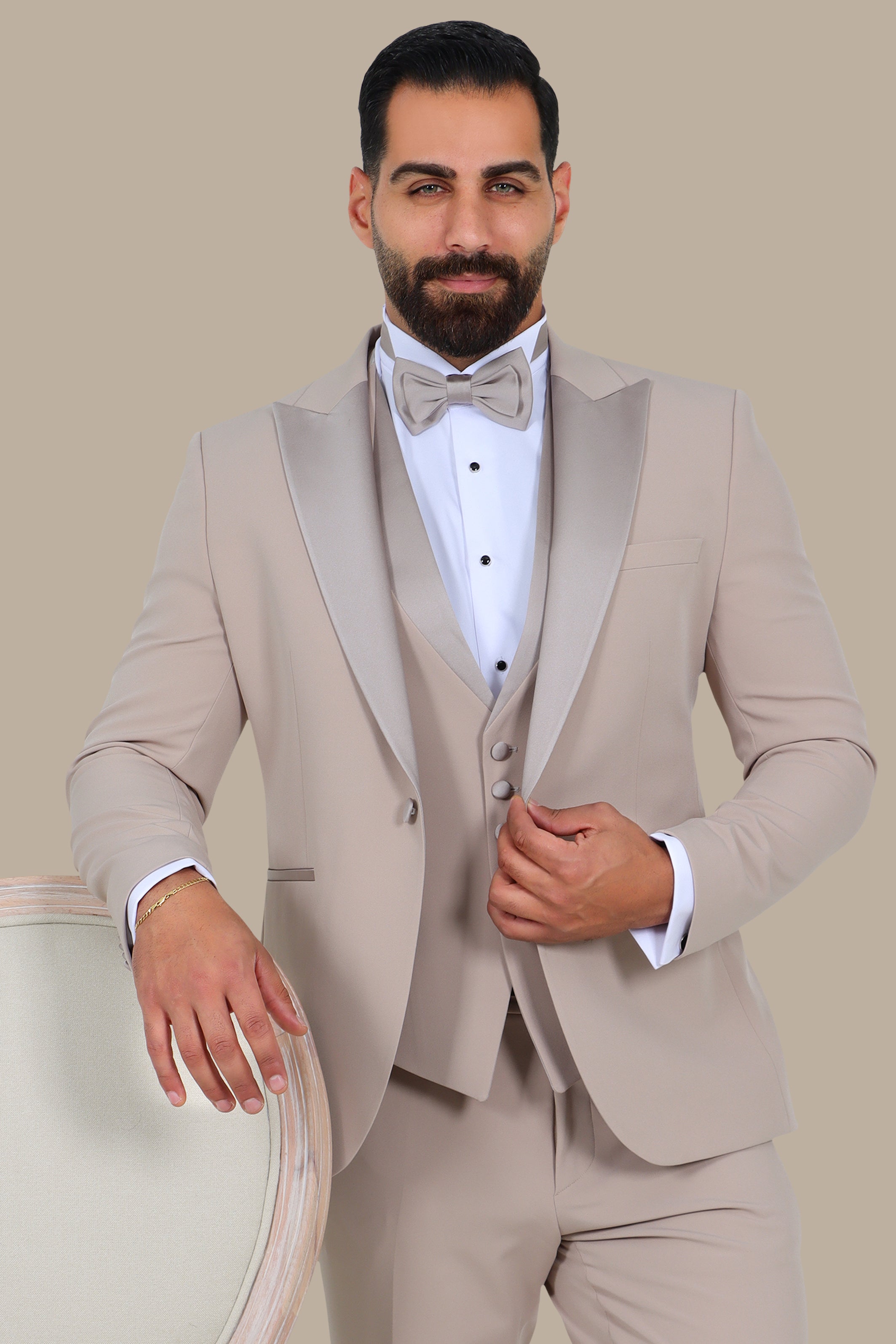Beige Essence: 4-Piece Peak Lapel Tuxedo
