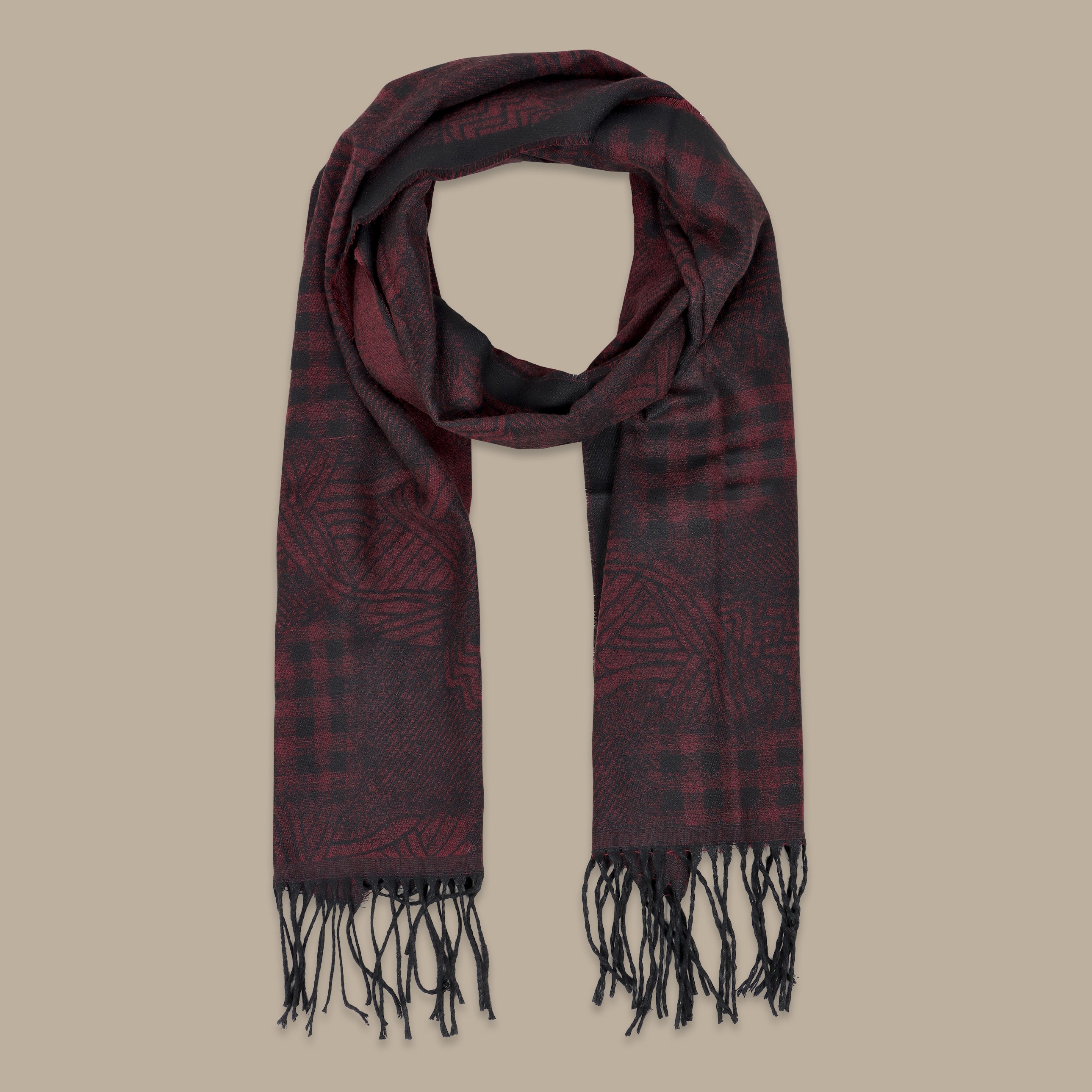 Burgundy Scarf with Mixed Pattern